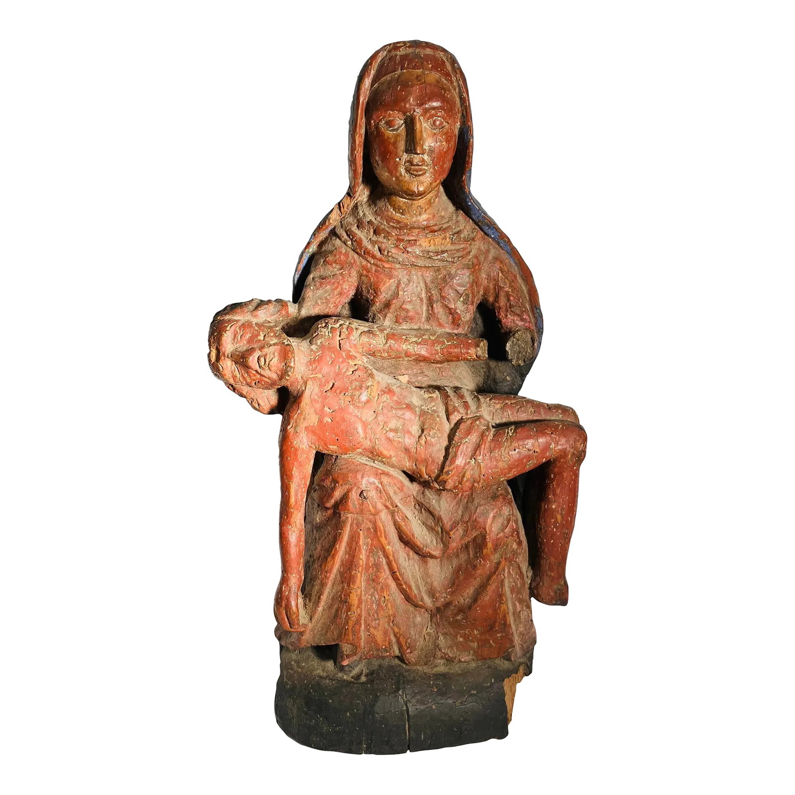 16th Century Pieta Sculpture: This sculpture of the Pieta retains the original paint in some areas There are losses expected for a sculpture of this age. Please see photos Condition: Alterations: Original Condition Unaltered