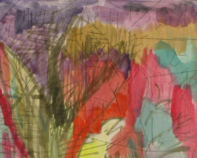 Jewel Tone Abstract Water Color & Ink Painting - 3