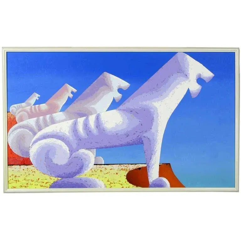 Large Painting of Sphinxes Against Blue Sky by Leon Bishop (1927-2006) - 2