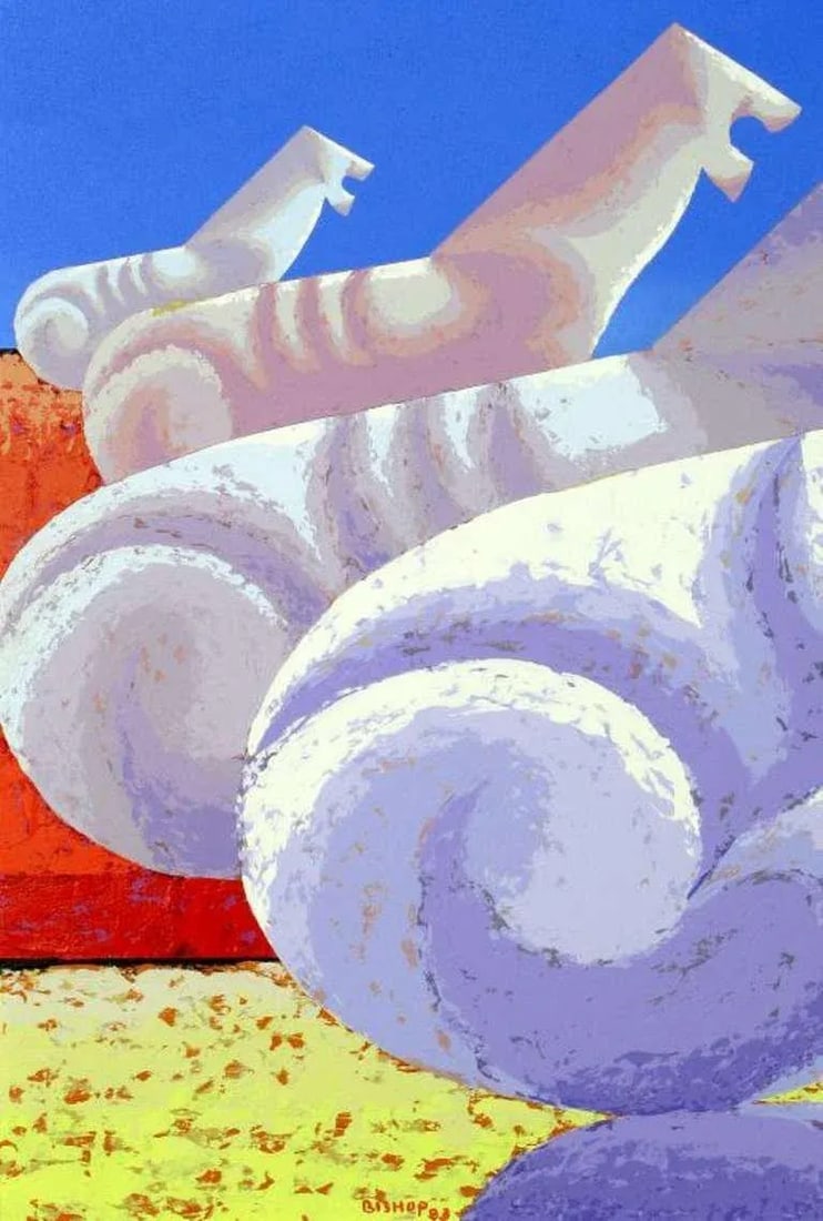 Large Painting of Sphinxes Against Blue Sky by Leon Bishop (1927-2006) - 4