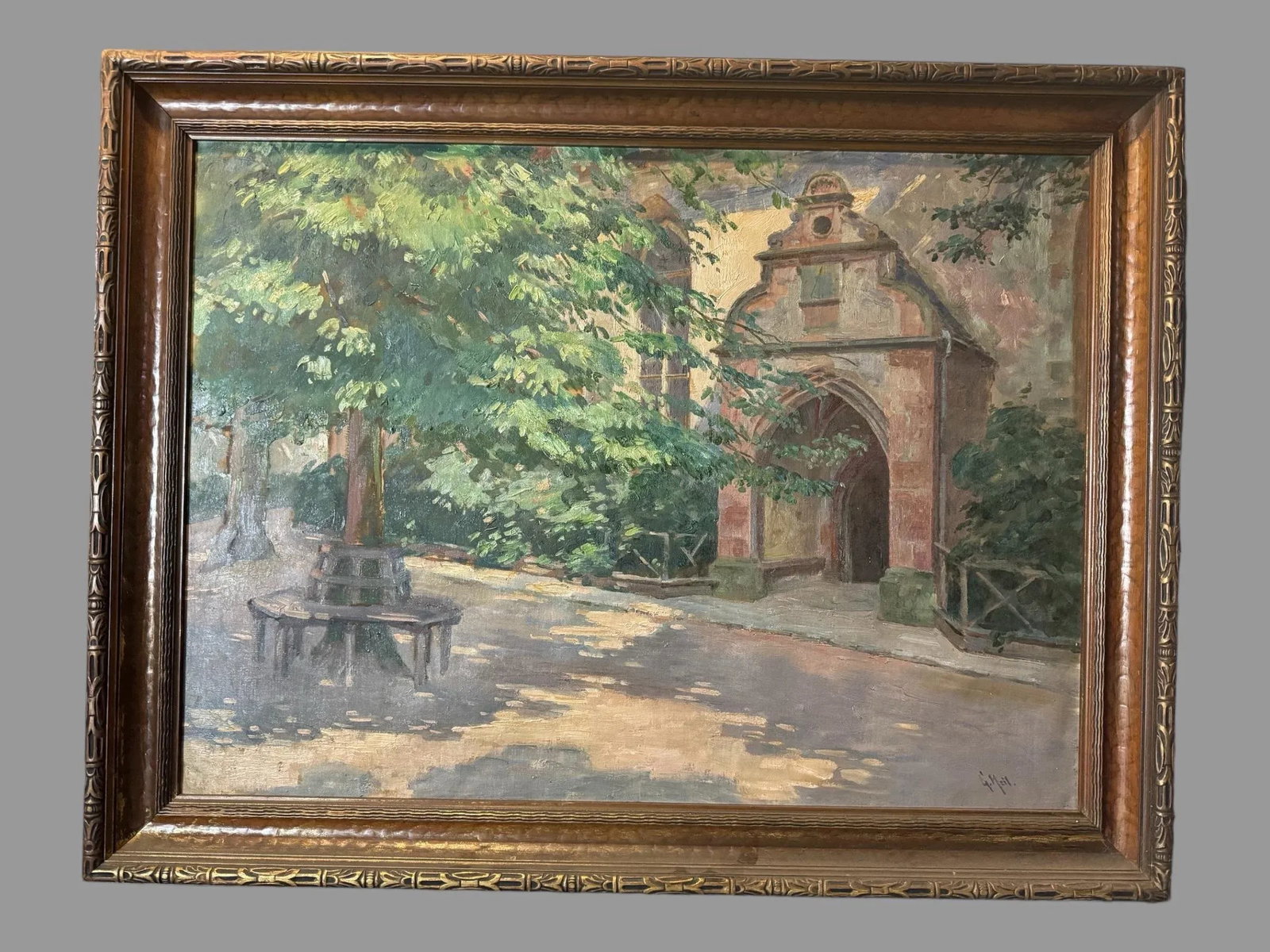 Early 20th Century Antique Impressionistic Landscape Oil Painting Countryside Chapel Signed G. Heil, - 10