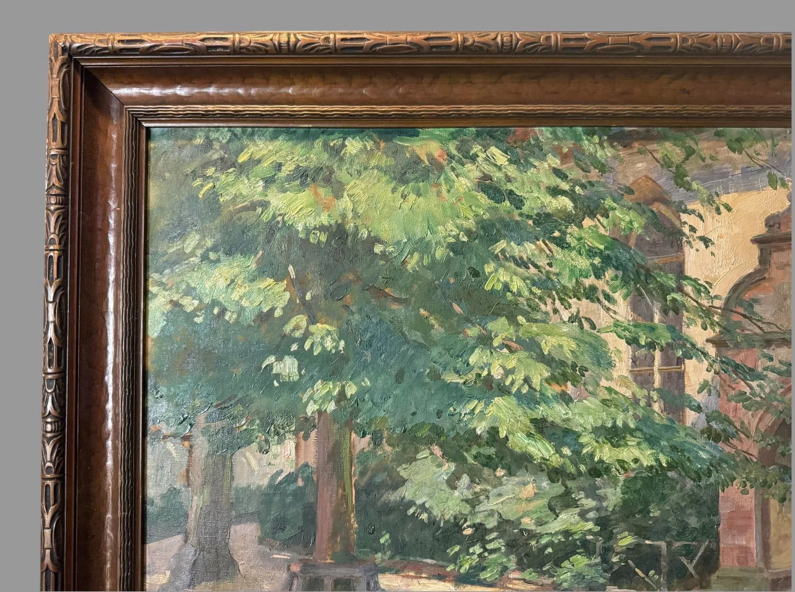 Early 20th Century Antique Impressionistic Landscape Oil Painting Countryside Chapel Signed G. Heil, - 2