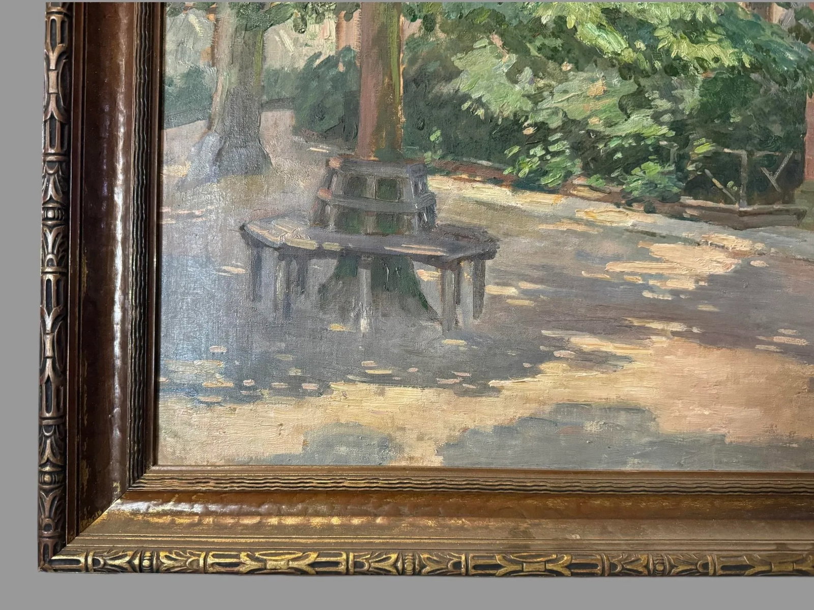 Early 20th Century Antique Impressionistic Landscape Oil Painting Countryside Chapel Signed G. Heil, - 4