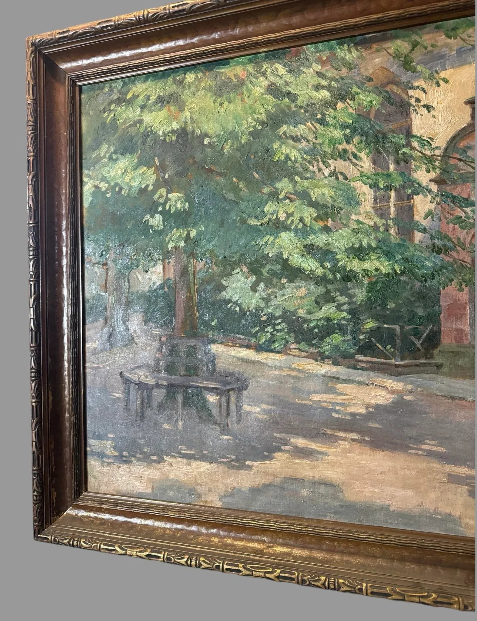 Early 20th Century Antique Impressionistic Landscape Oil Painting Countryside Chapel Signed G. Heil, - 8