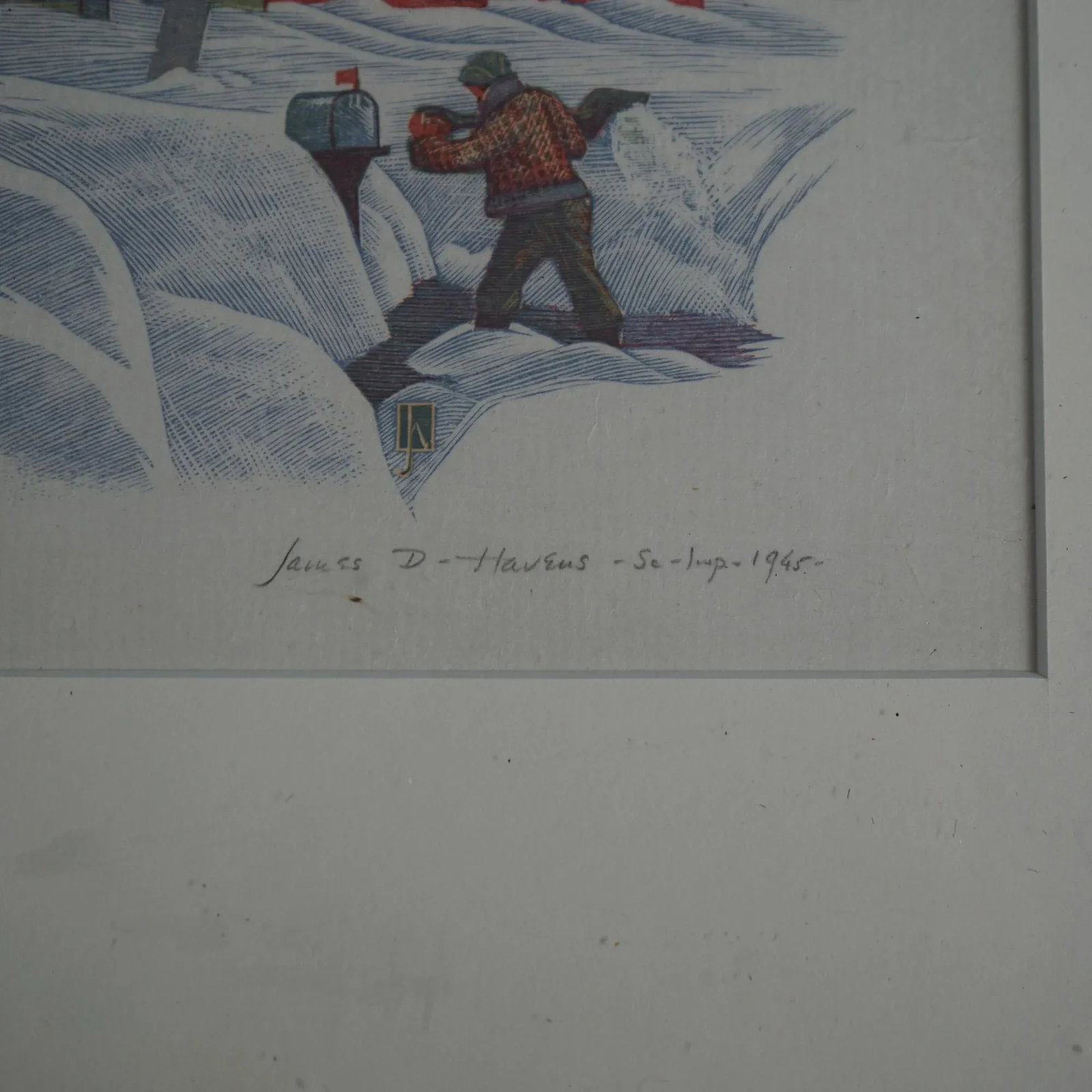 James Haven Print "Three Cedars" Winter Farm Scene Signed & Numbered C1945 - 5