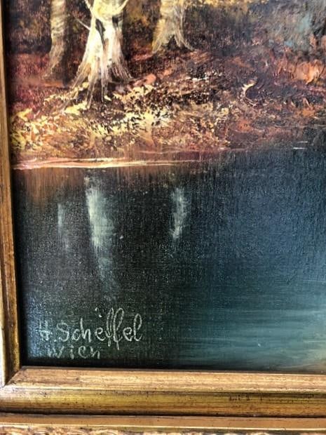 Vintage Signed Romantic Landscape Oil Painting in Ornate Gilt Frame - 7