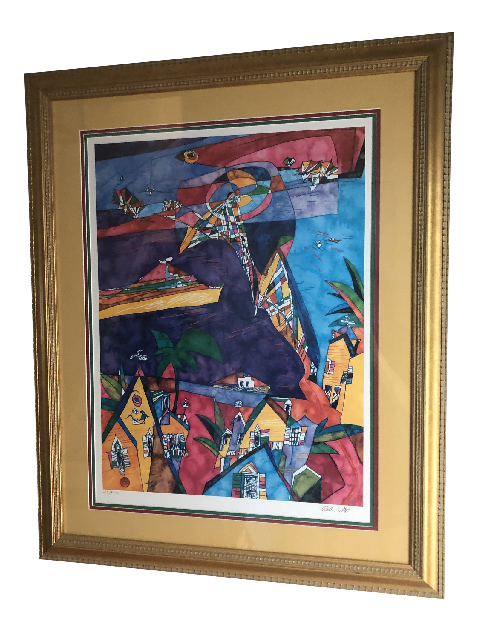 Modern Original Miles Blatt Signed Print, Living Along the Cooper: Love Along the Cooper from Spoleto 1999 in Charleston. Vibrant colors. Perfectly gallery framed. Condition: Alterations: Original Condition Unaltered Imperfections: Some Imperfections Condition