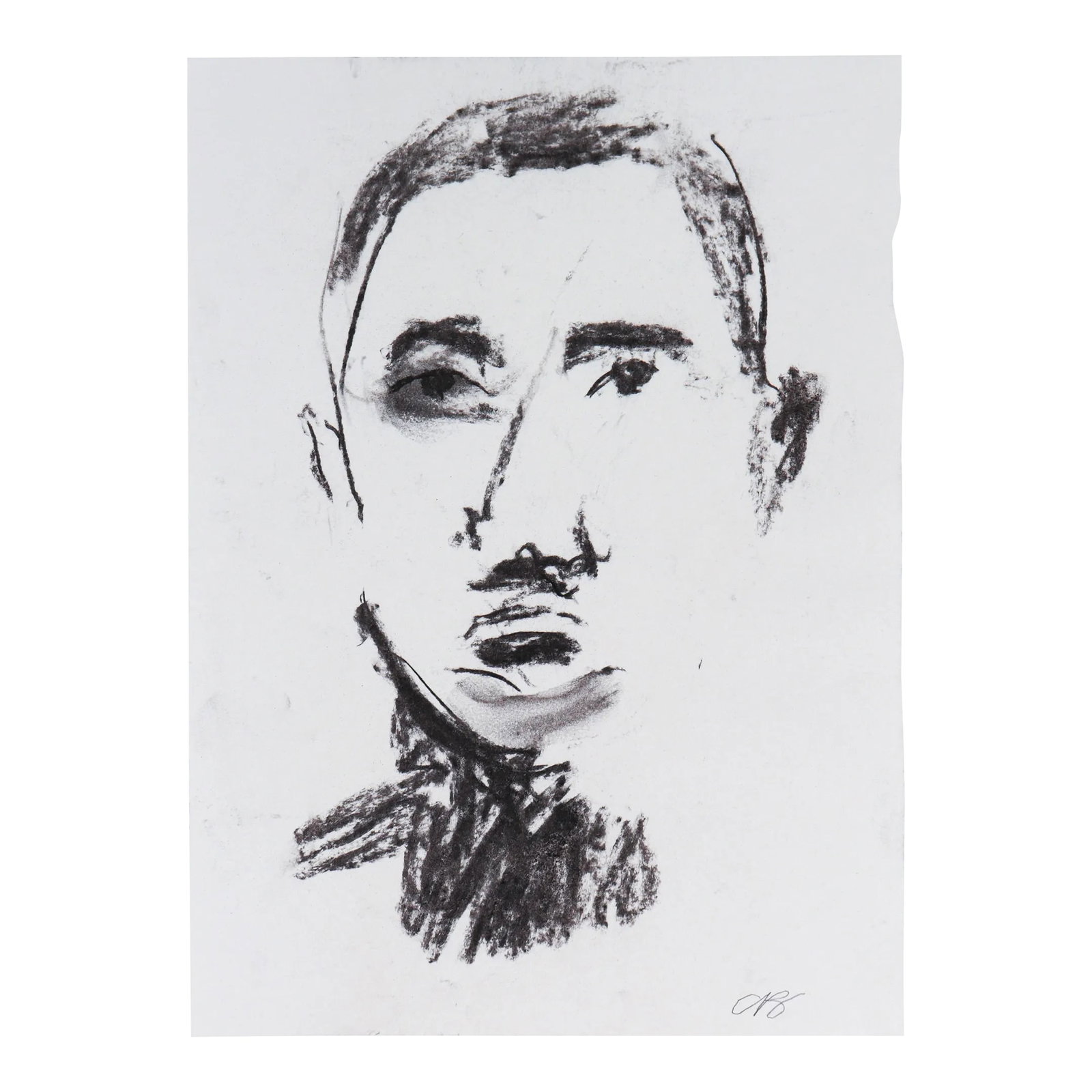 Bold Monochrome Portrait 20th Century Modernist Charcoal: This late 20th century charcoal on paper is by New York artist Chuck Beisch (b. 1933). Beisch is an accomplished fine artist, creative director, and poet, whose career has been shaped by both his