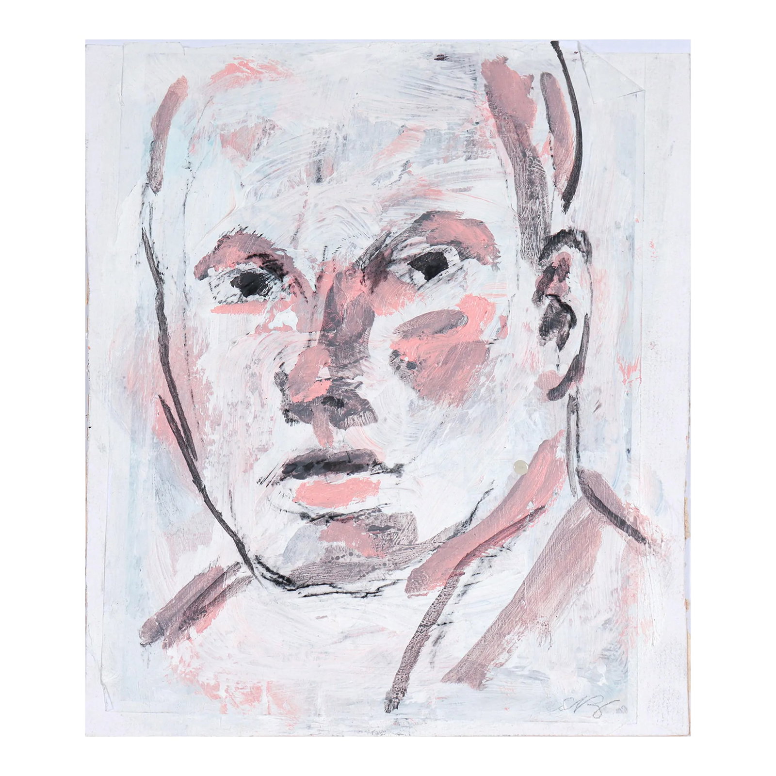 Gestural Portrait 20th Century Acrylic & Charcoal: This late 20th century acrylic and charcoal on paper is by New York artist Chuck Beisch (b. 1933). Beisch is an accomplished fine artist, creative director, and poet, whose career has been shaped by