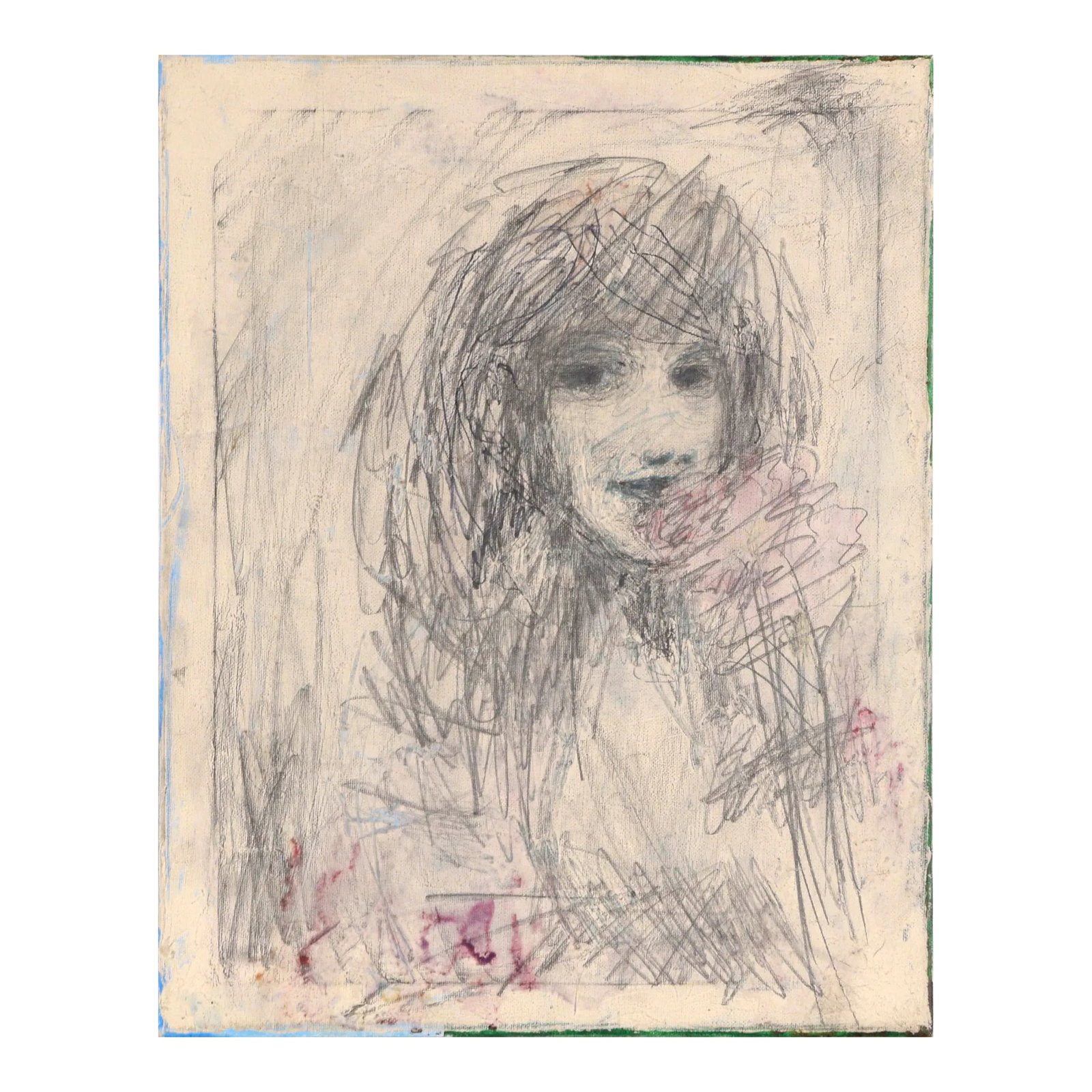 Contemporary Abstracted Portrait of a Girl With a Flower: A contemporary abstract expressionist portrait of a girl holding a flower by an unknown artist. Acquired with a collection of work by Michael Pauker (American, b. 1957) - could possibly be work by one