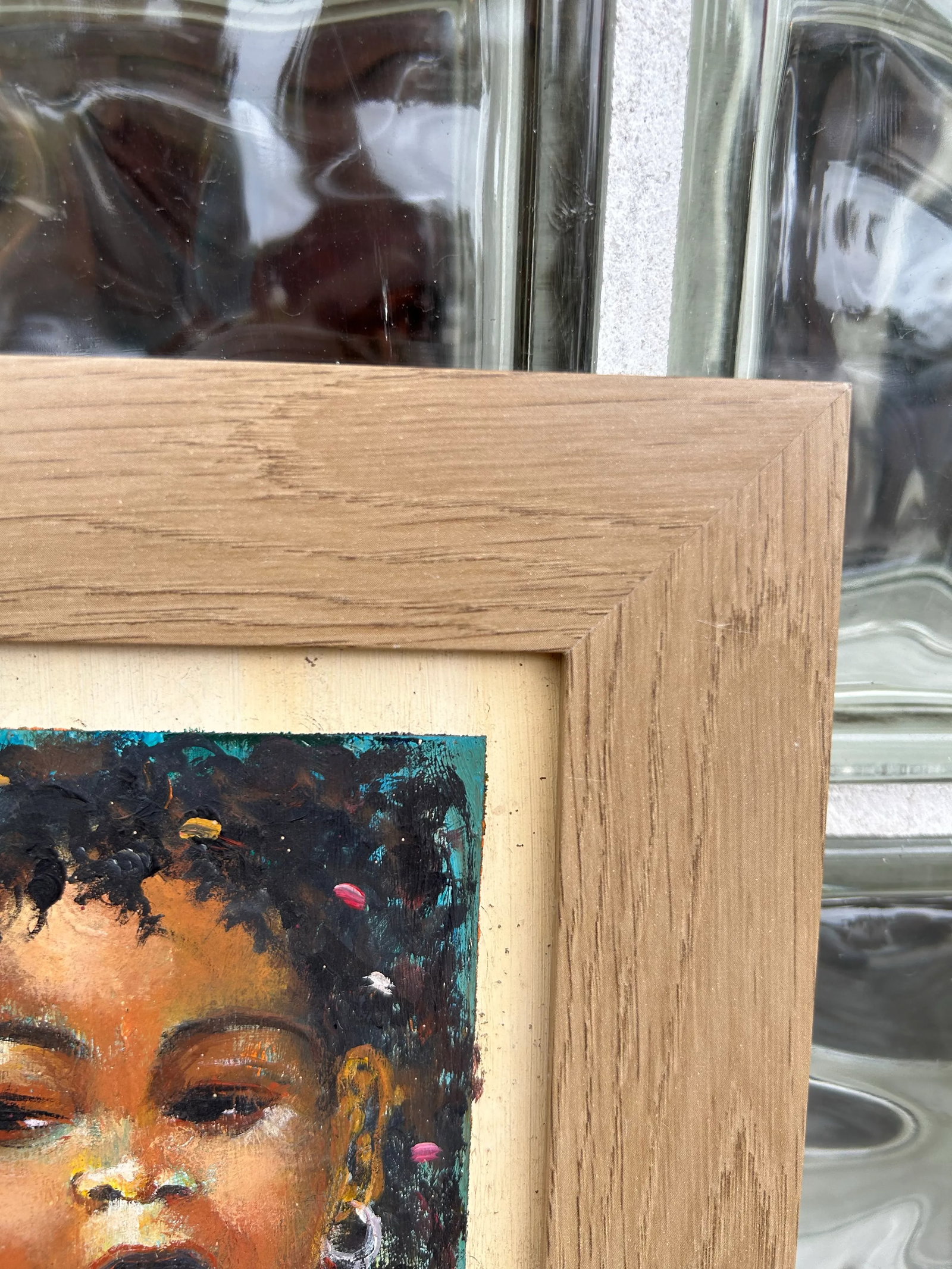 1990s Haitian Painting on Board of Girl With Lollipop by Carel Blain, Framed - 4