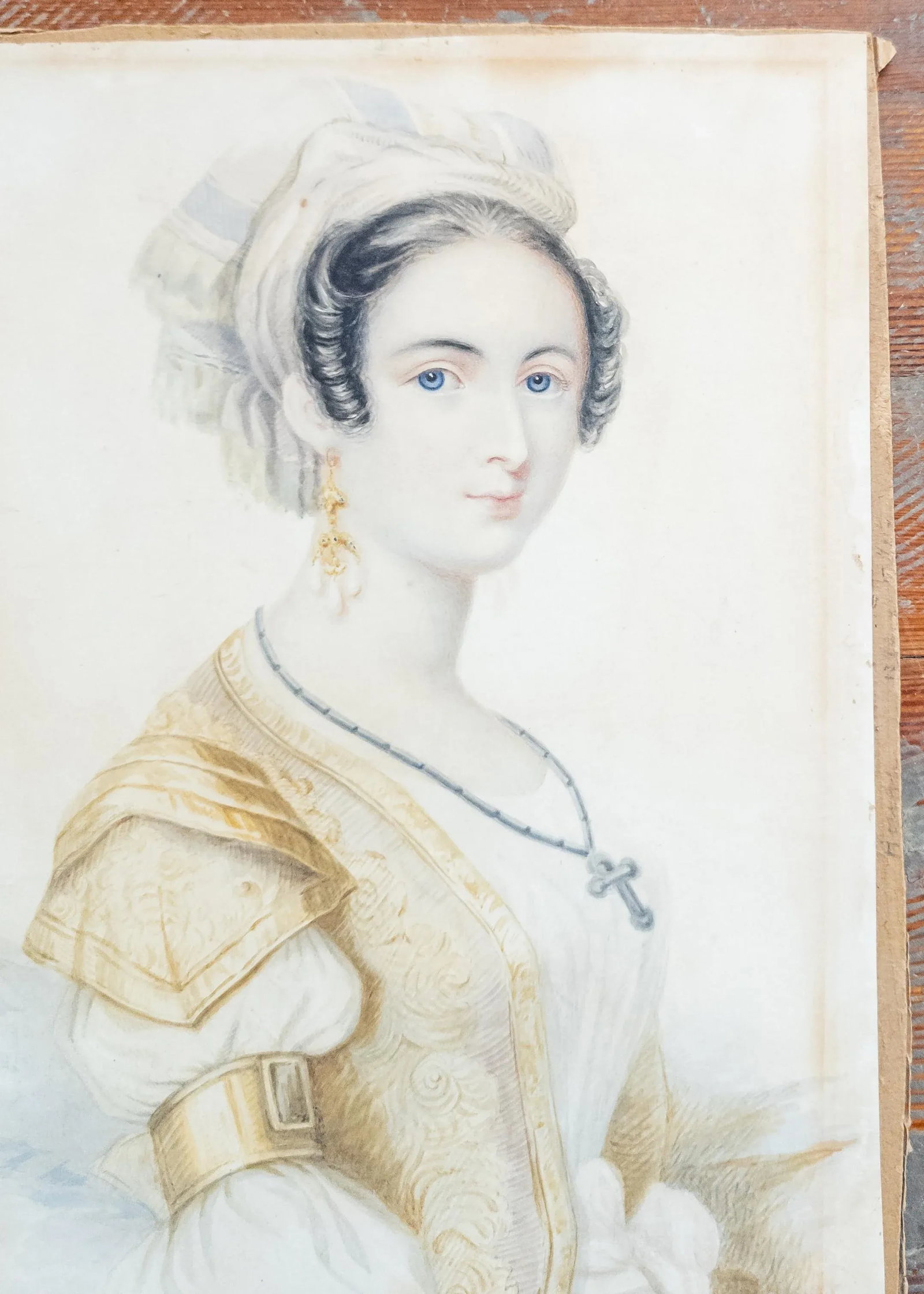 19th Century English Fine Watercolor Portrait Painting of a Lady - 3