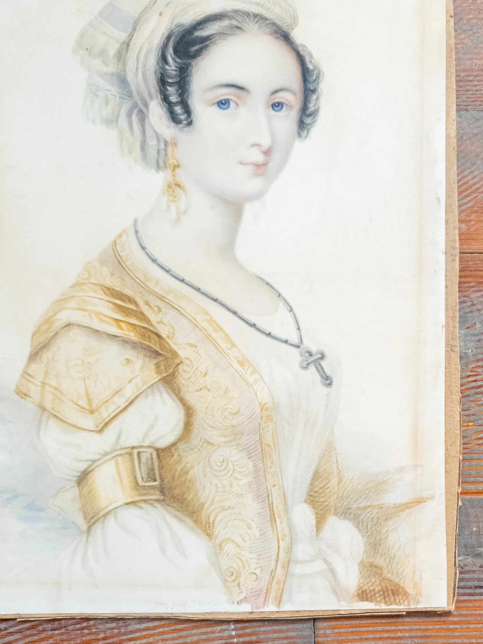 19th Century English Fine Watercolor Portrait Painting of a Lady - 4