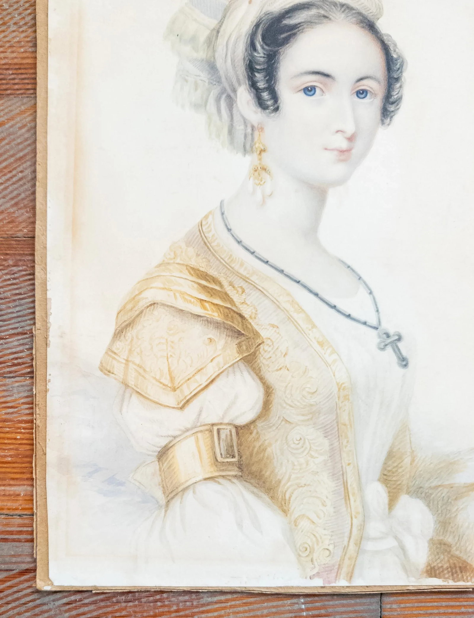 19th Century English Fine Watercolor Portrait Painting of a Lady - 5