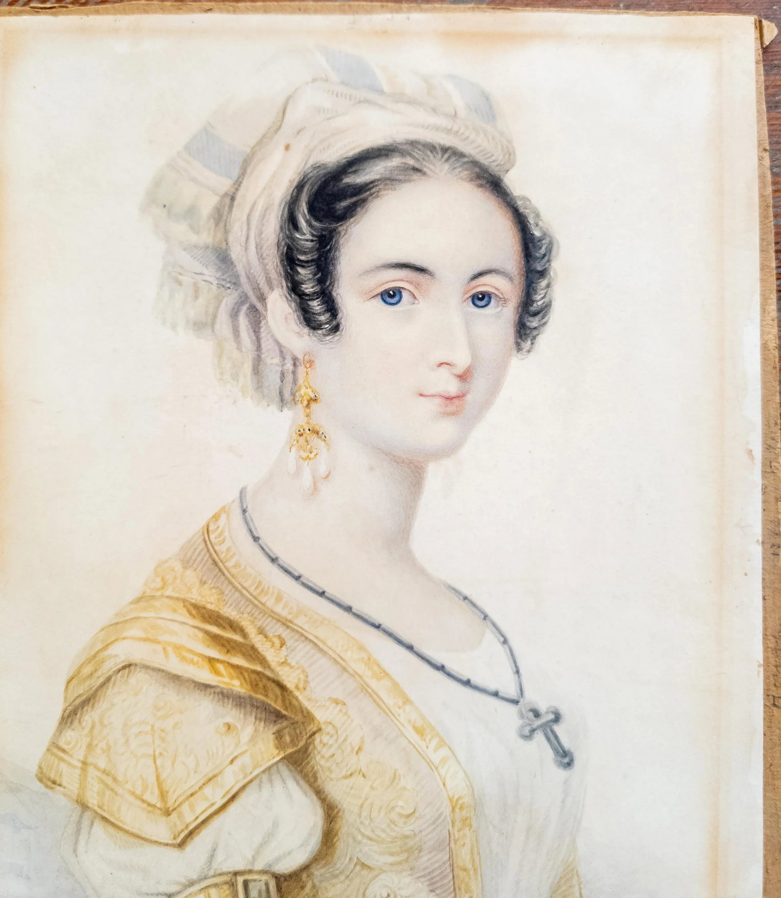 19th Century English Fine Watercolor Portrait Painting of a Lady - 6