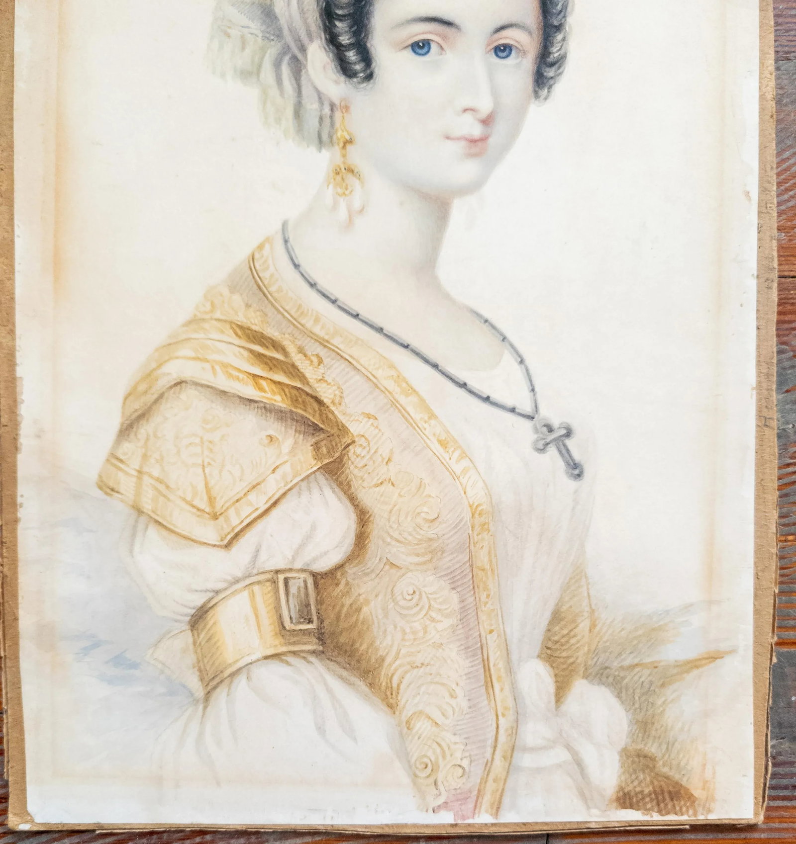 19th Century English Fine Watercolor Portrait Painting of a Lady - 7