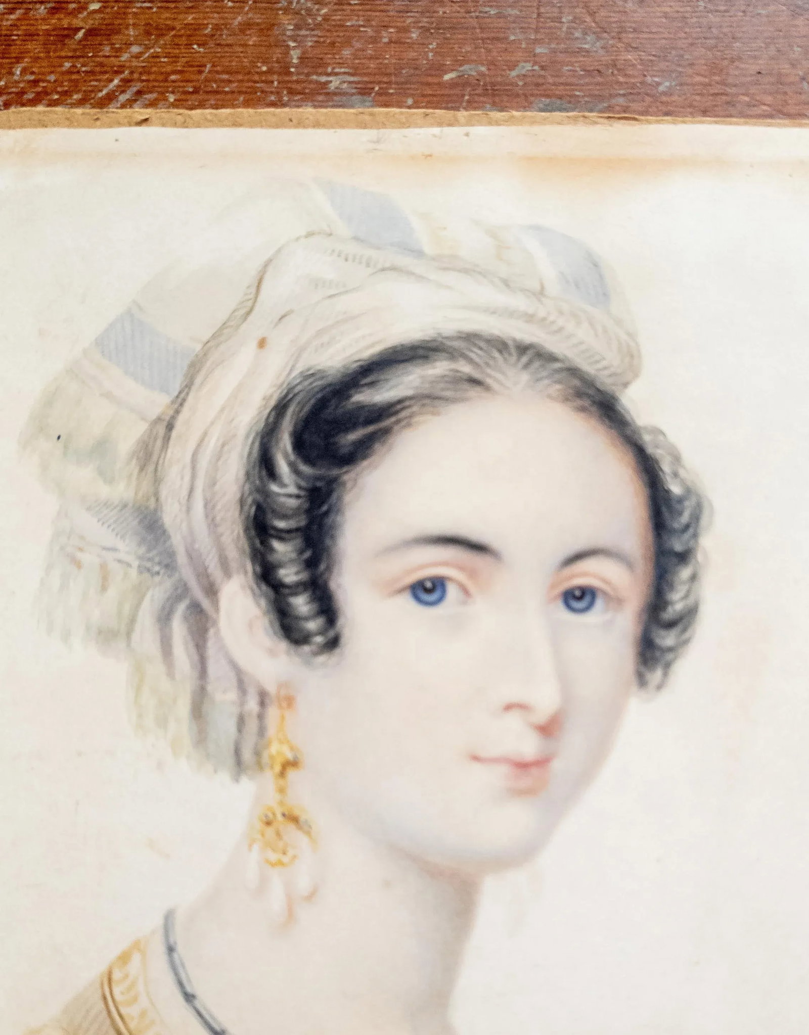 19th Century English Fine Watercolor Portrait Painting of a Lady - 8