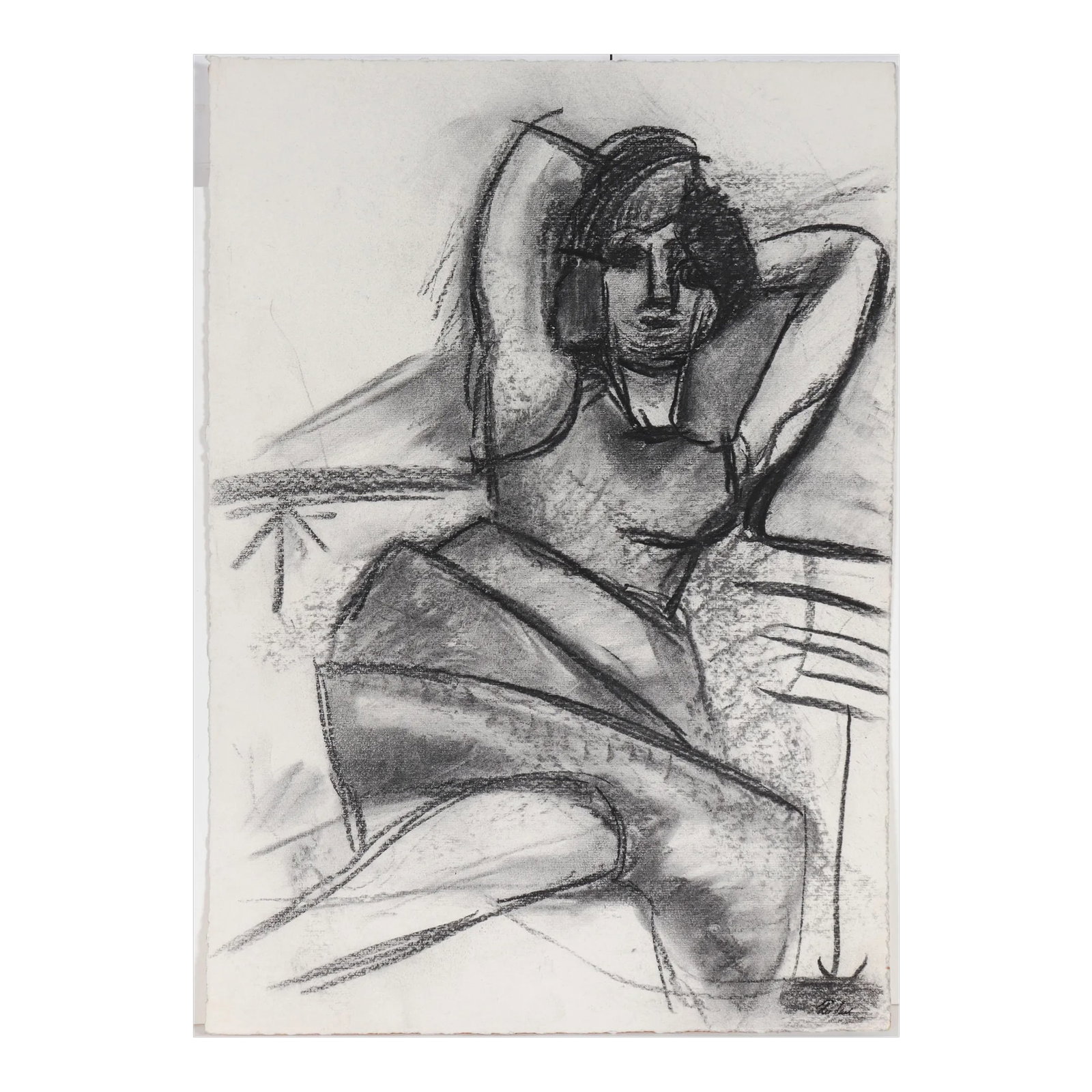 Modernist Portrait Study 20th Century Charcoal: This mid-late 20th century figure is by Russian-born artist Leo Saal (1912-1996). Saal was born in Petrograd (now Saint-Petersburg), Russia shortly before the Bolshevik Revolution. He endured three ye