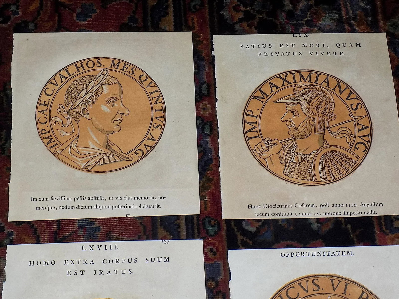Authentic Antique Early 18th C. Hubert Goltzius Chiaroscuro Color Woodcut Portraits of Roman Emperor - 3