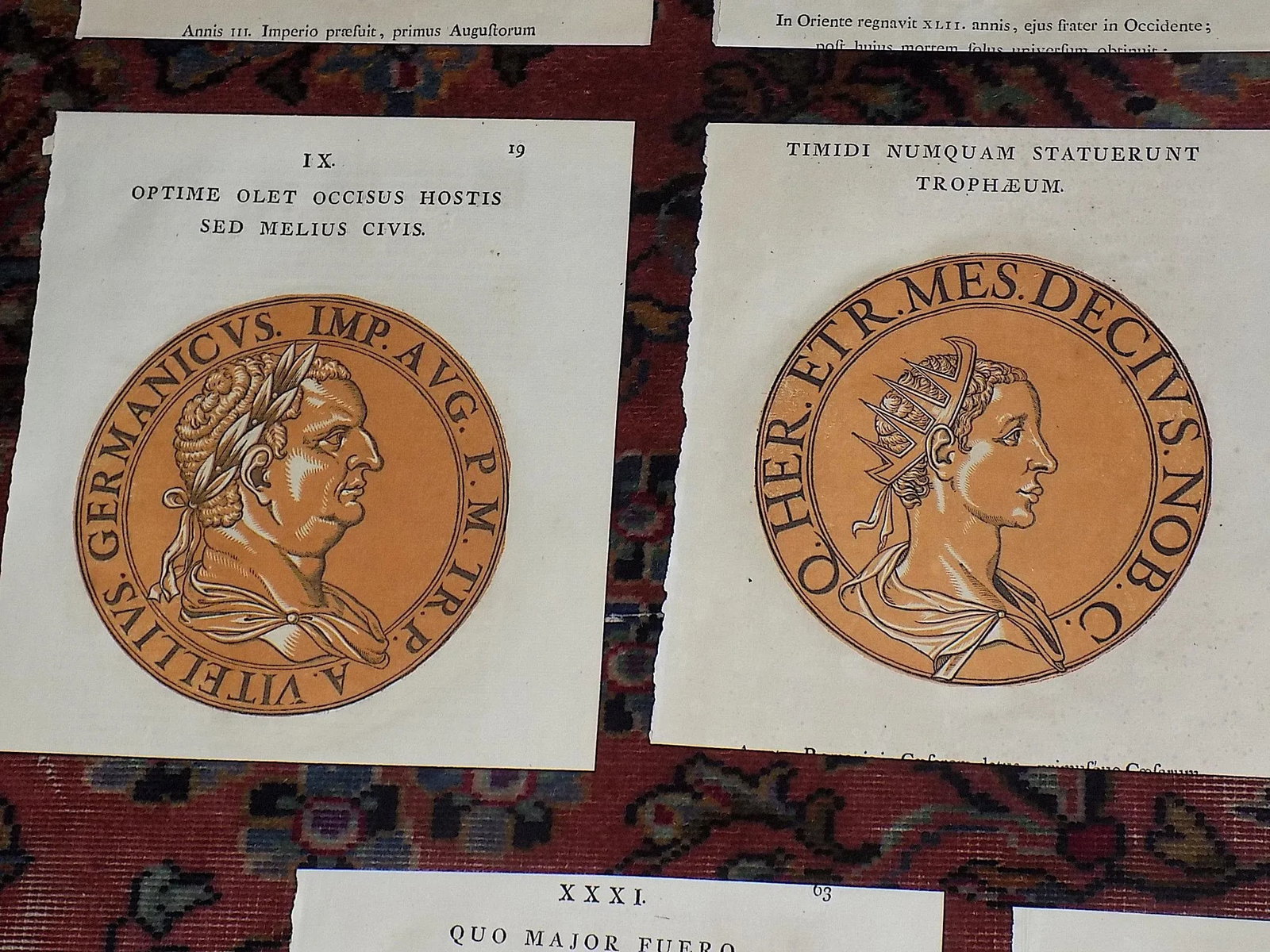 Authentic Antique Early 18th C. Hubert Goltzius Chiaroscuro Color Woodcut Portraits of Roman Emperor - 4