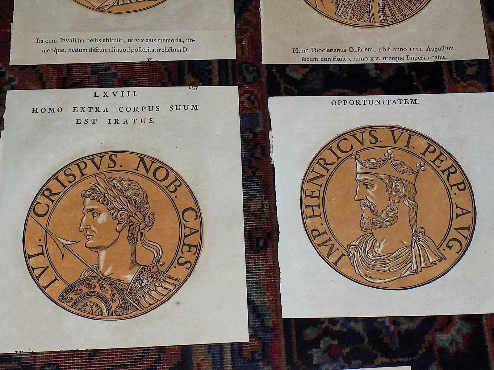 Authentic Antique Early 18th C. Hubert Goltzius Chiaroscuro Color Woodcut Portraits of Roman Emperor - 5