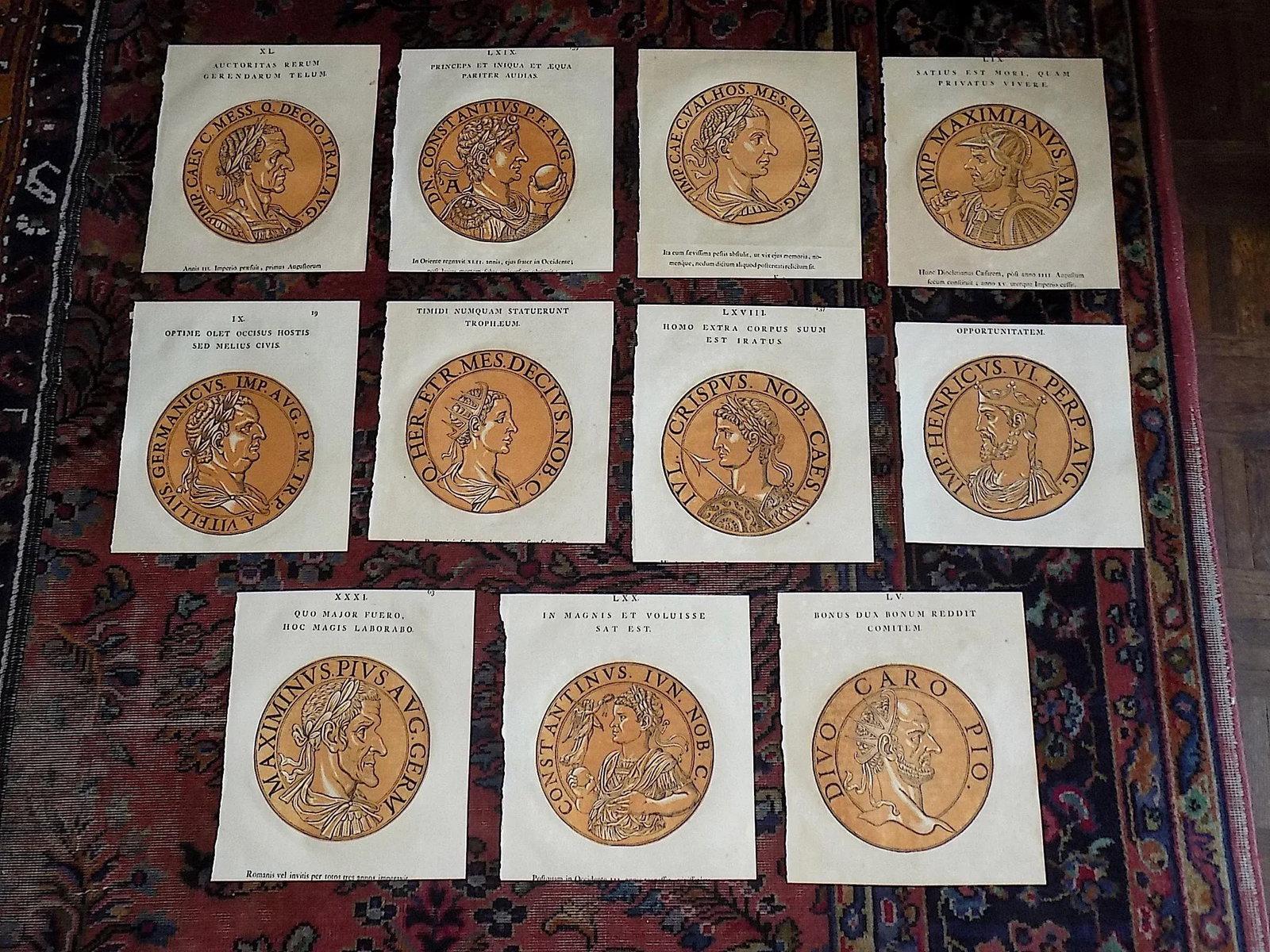 Authentic Antique Early 18th C. Hubert Goltzius Chiaroscuro Color Woodcut Portraits of Roman Emperor - 7