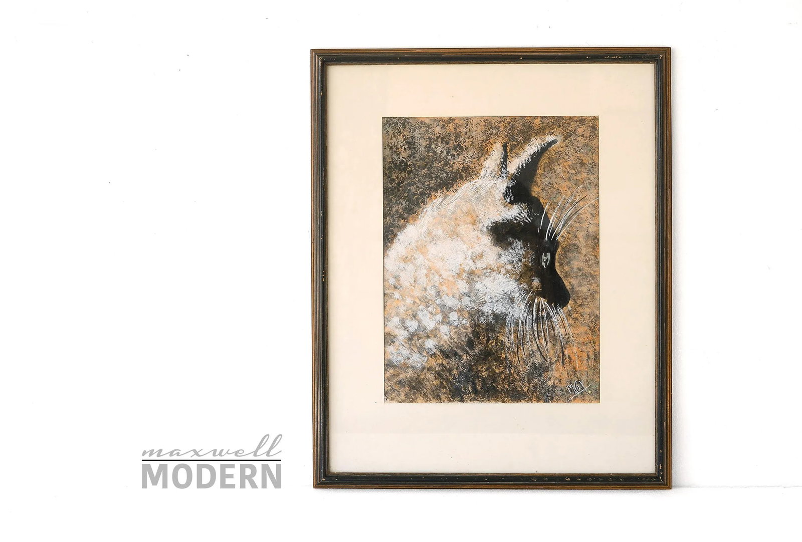 Mid Century Modern Cat Profile Portrait Watercolor Painting - 2
