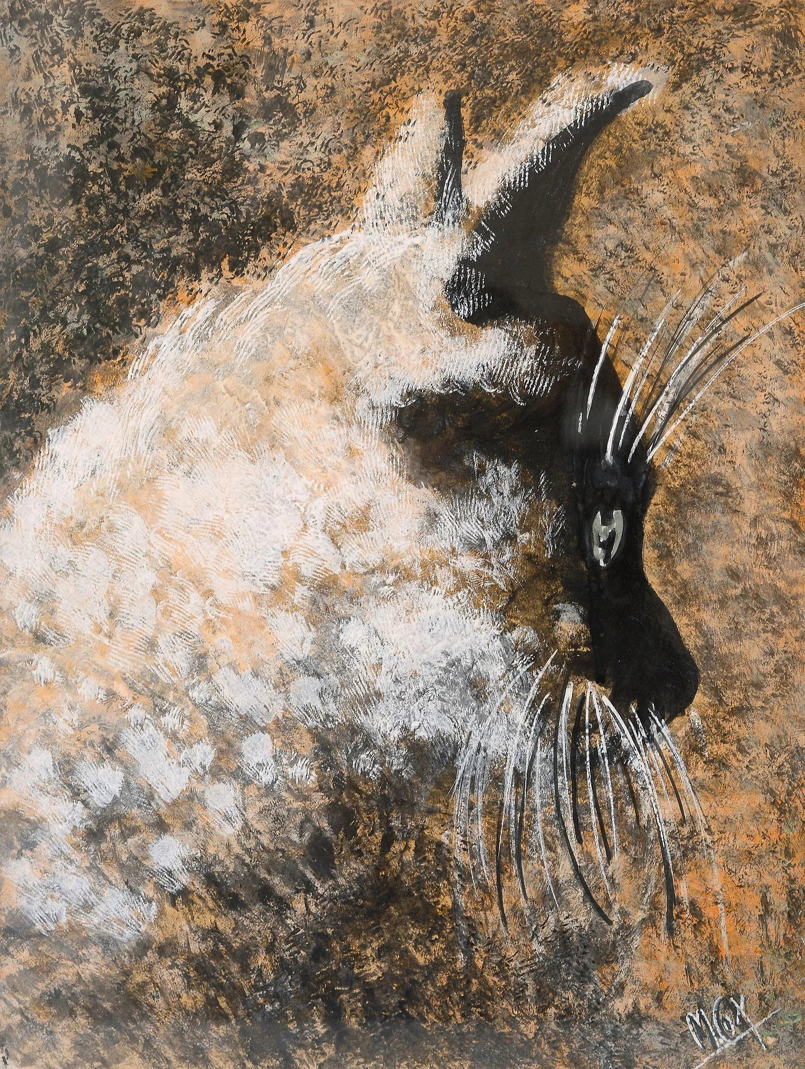 Mid Century Modern Cat Profile Portrait Watercolor Painting - 3
