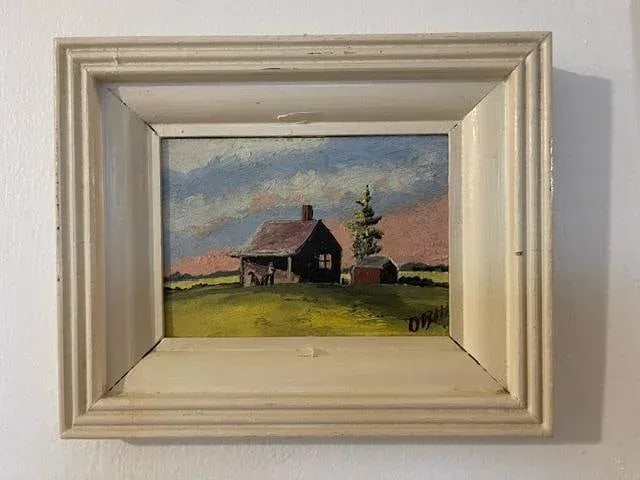 Petite Oil on Wood on Rural Scene, Vintage - 6