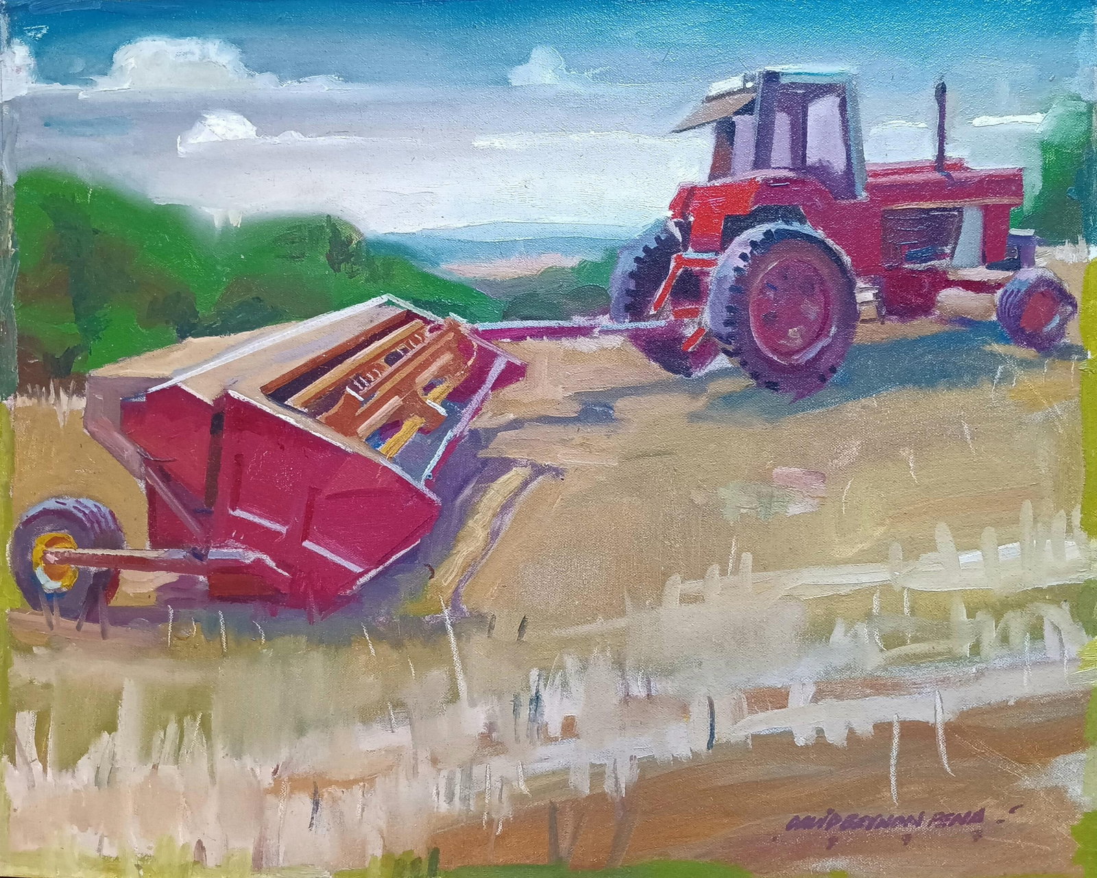 Harvesting the Hay in His Favorite Field Original Oil Painting - 2