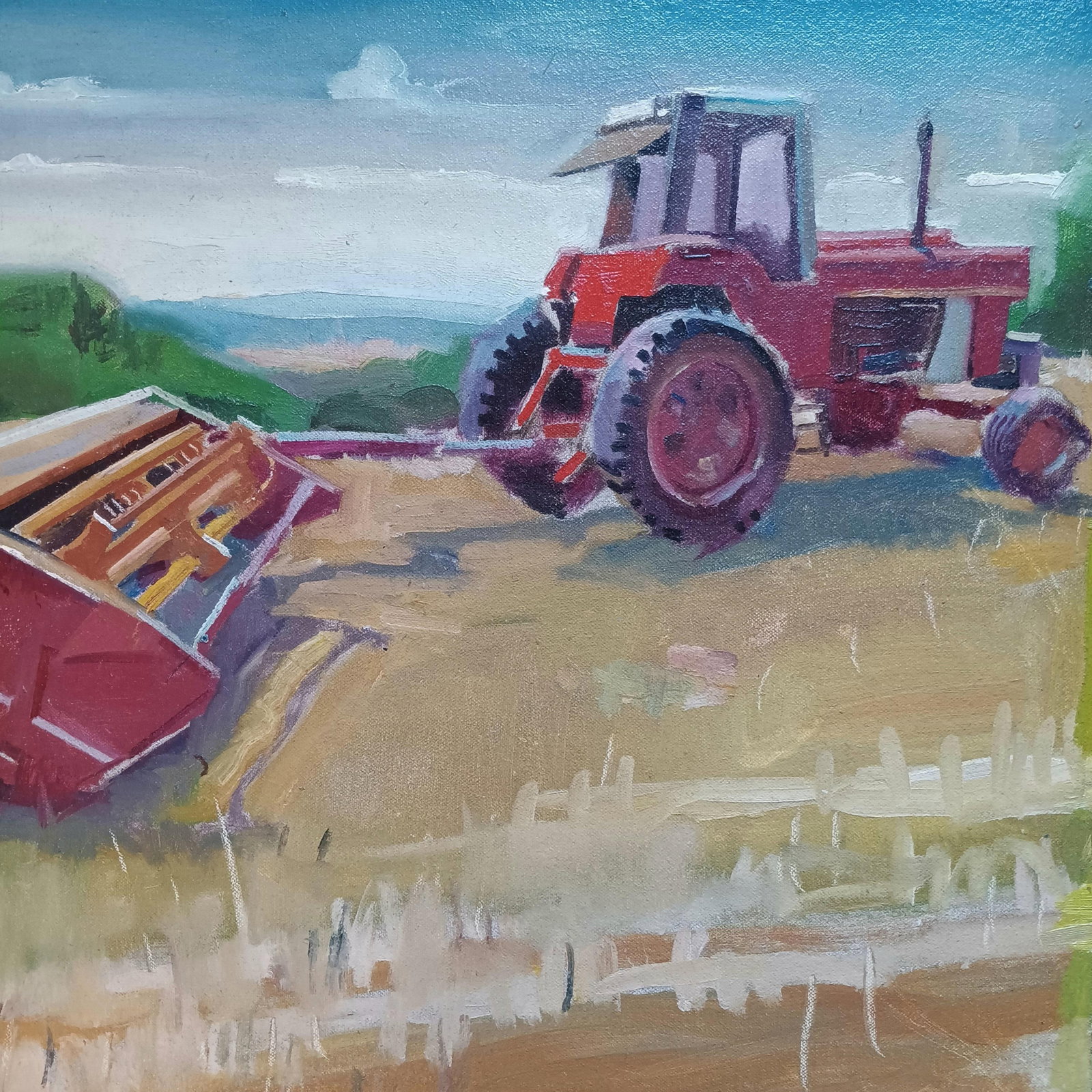 Harvesting the Hay in His Favorite Field Original Oil Painting - 3