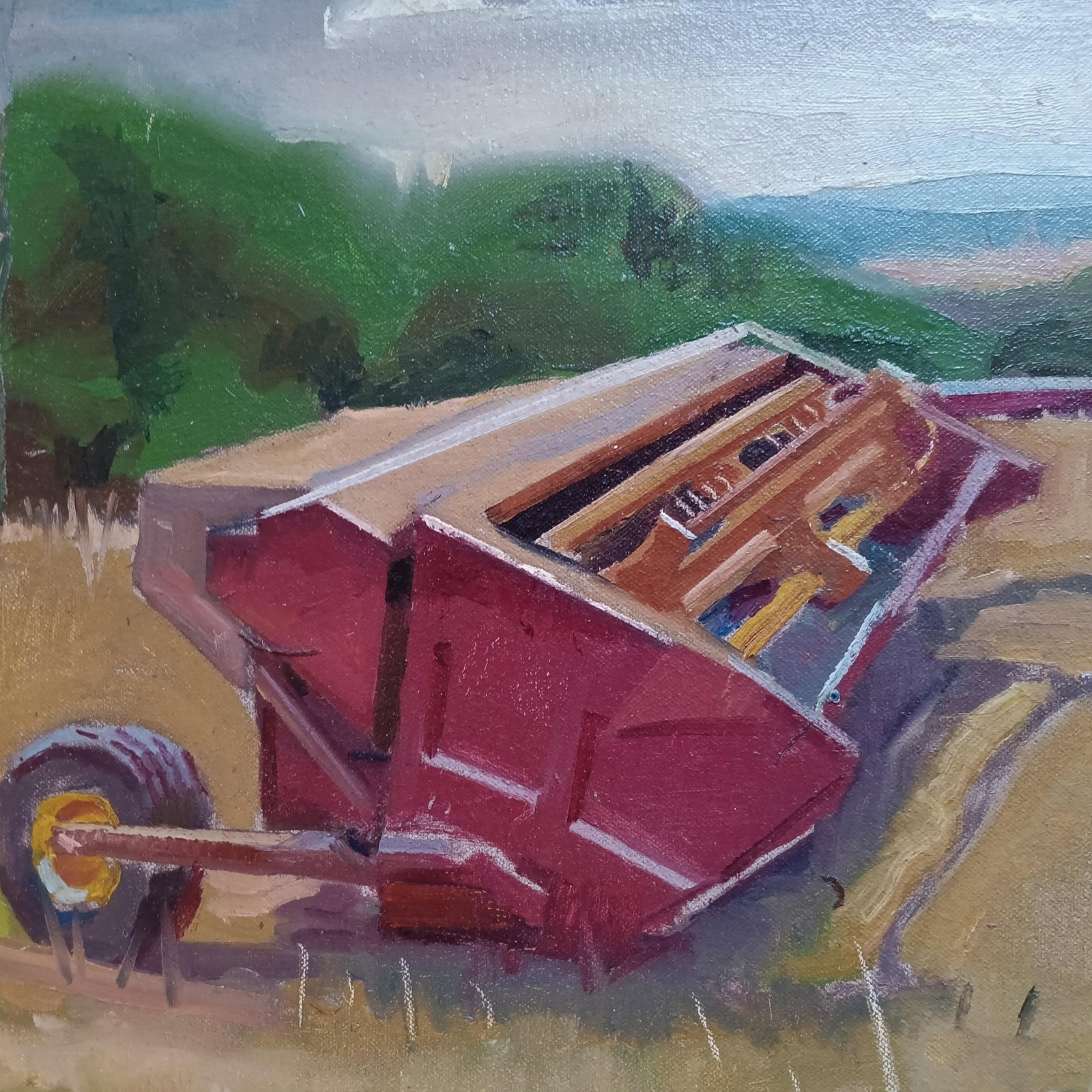 Harvesting the Hay in His Favorite Field Original Oil Painting - 4