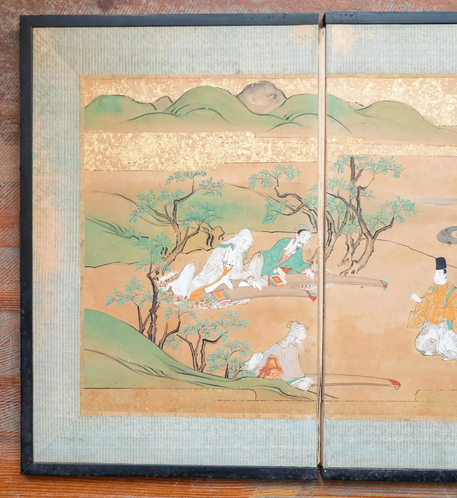 19th Century Japanese Meiji Period Watercolor Folding Table Screen Painting - 2
