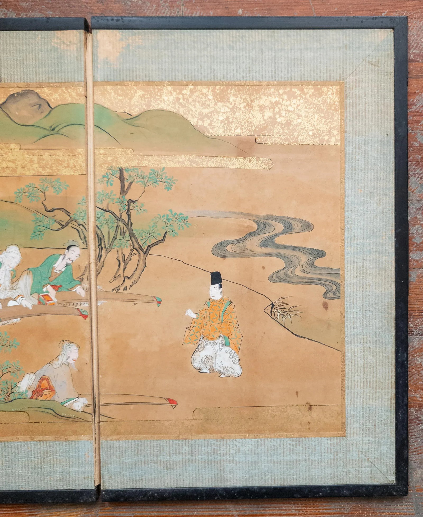 19th Century Japanese Meiji Period Watercolor Folding Table Screen Painting - 3