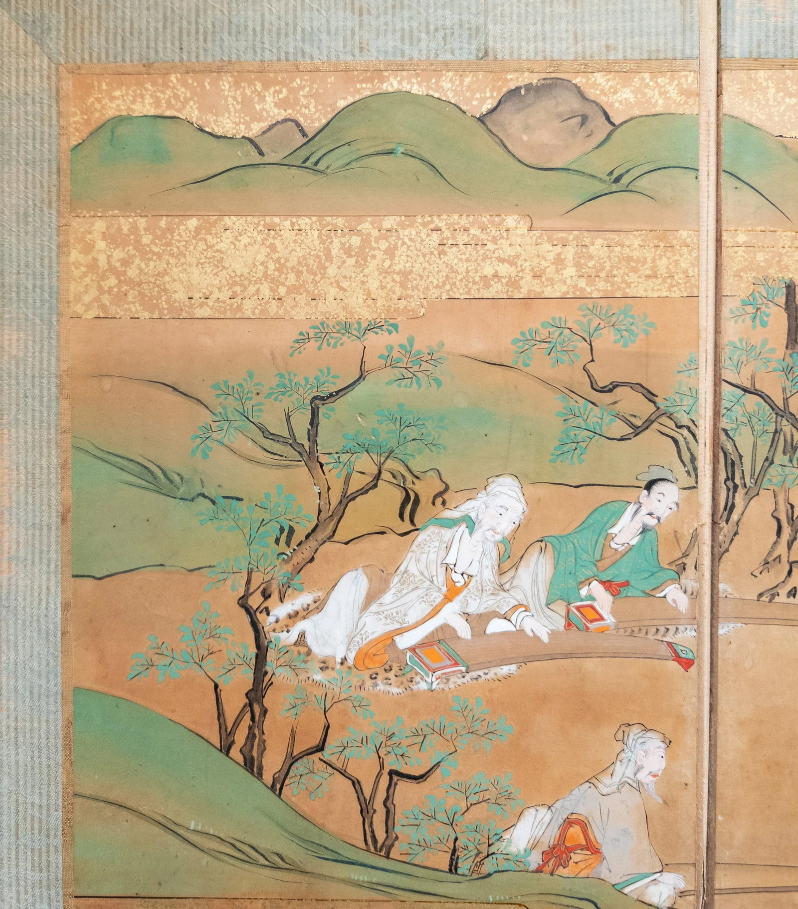 19th Century Japanese Meiji Period Watercolor Folding Table Screen Painting - 4