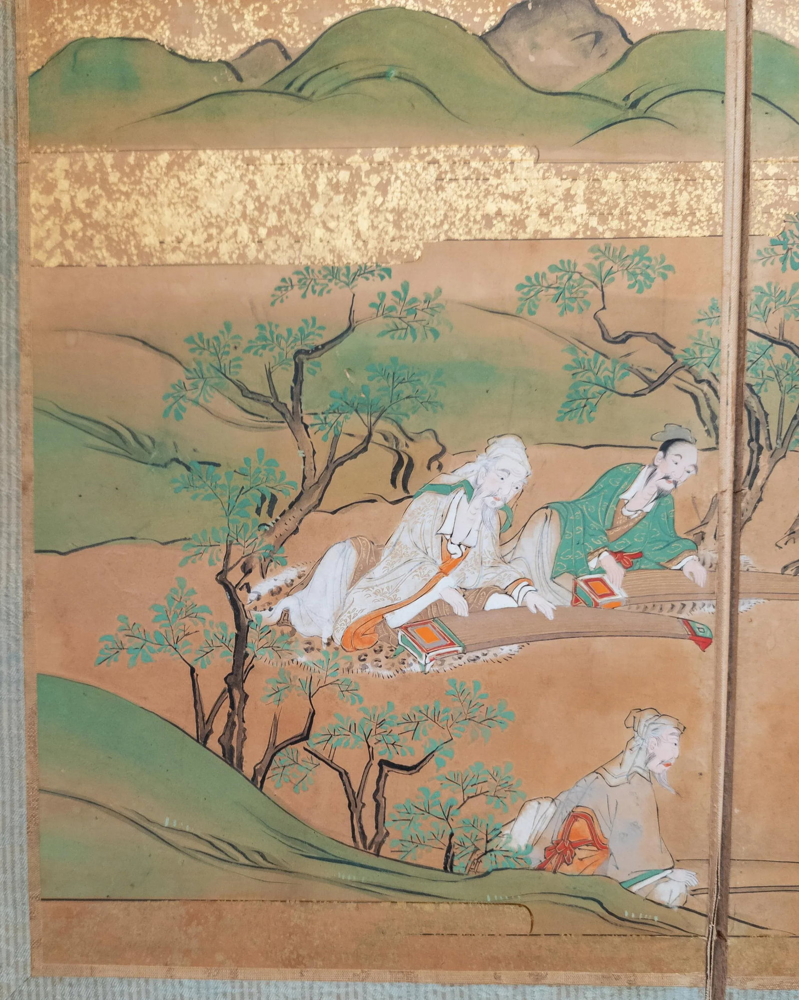 19th Century Japanese Meiji Period Watercolor Folding Table Screen Painting - 5