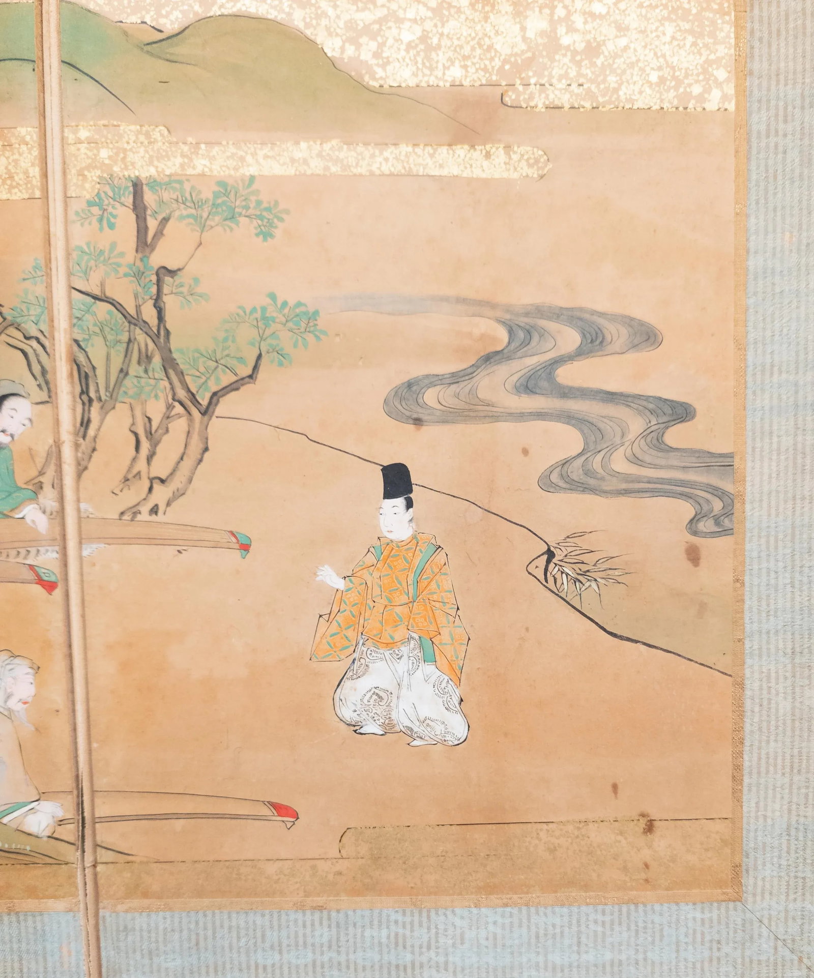 19th Century Japanese Meiji Period Watercolor Folding Table Screen Painting - 7