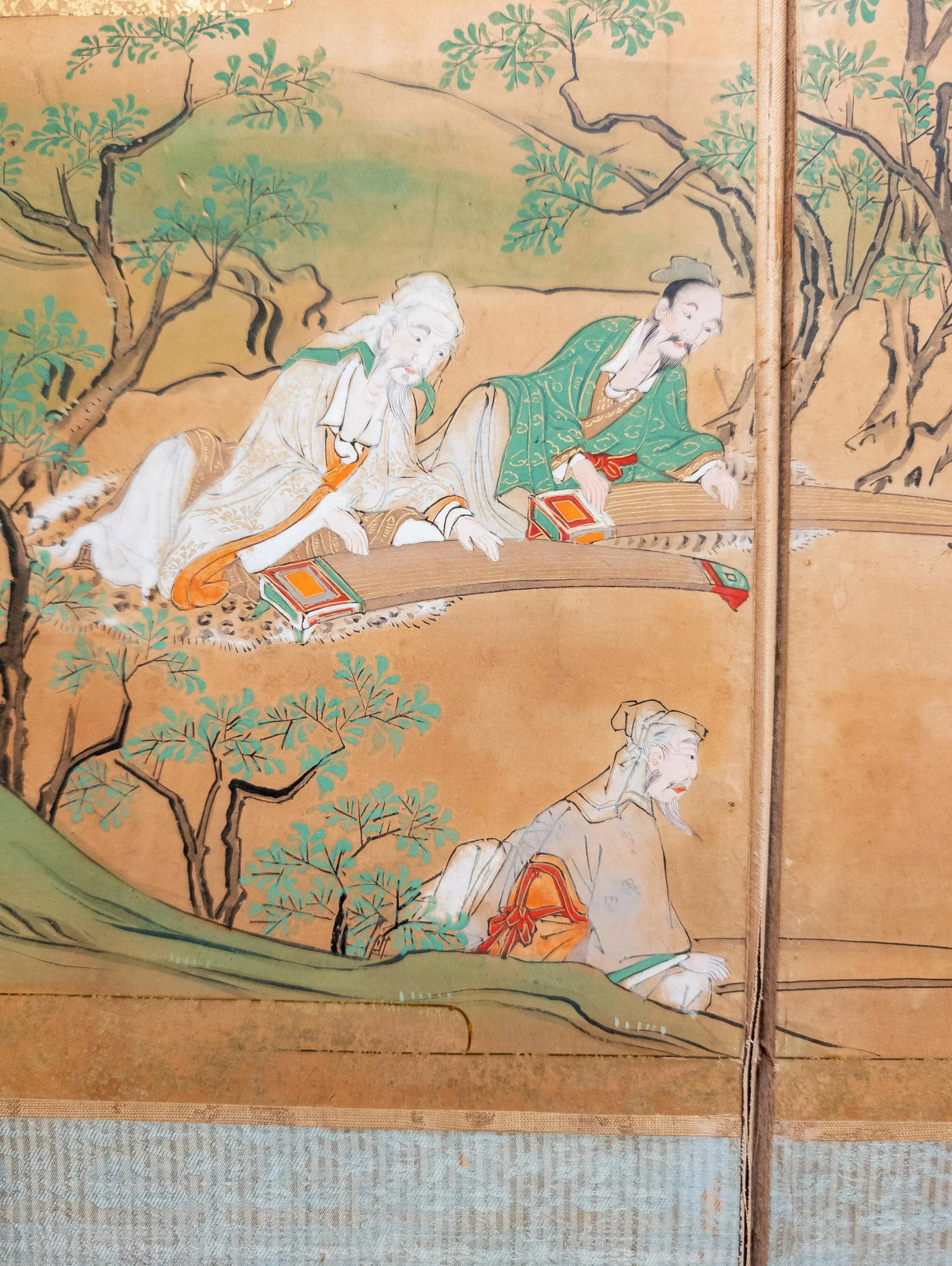 19th Century Japanese Meiji Period Watercolor Folding Table Screen Painting - 9