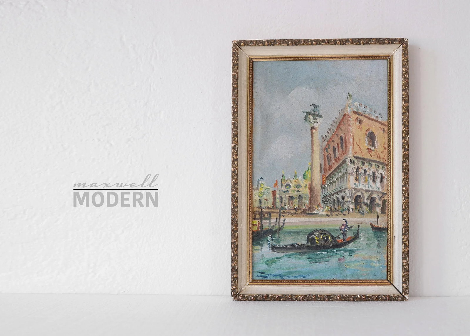 Vintage Small Venice Piazza Gondola San Marco Painting - 2