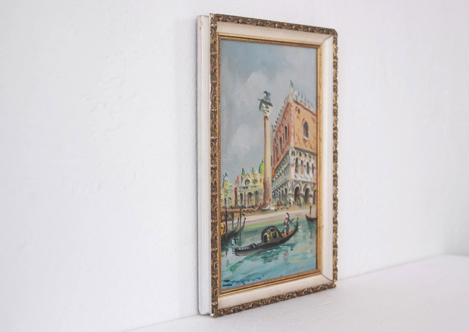 Vintage Small Venice Piazza Gondola San Marco Painting - 3