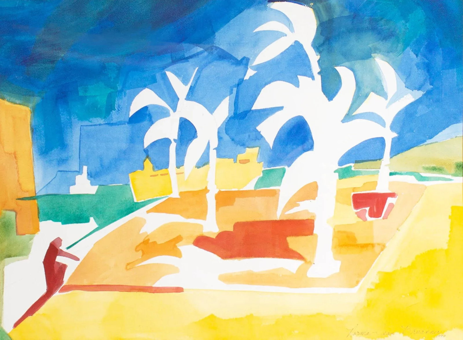 1999 Abstract Watercolor of Palm Trees by Norma Jean Bruckner - 2