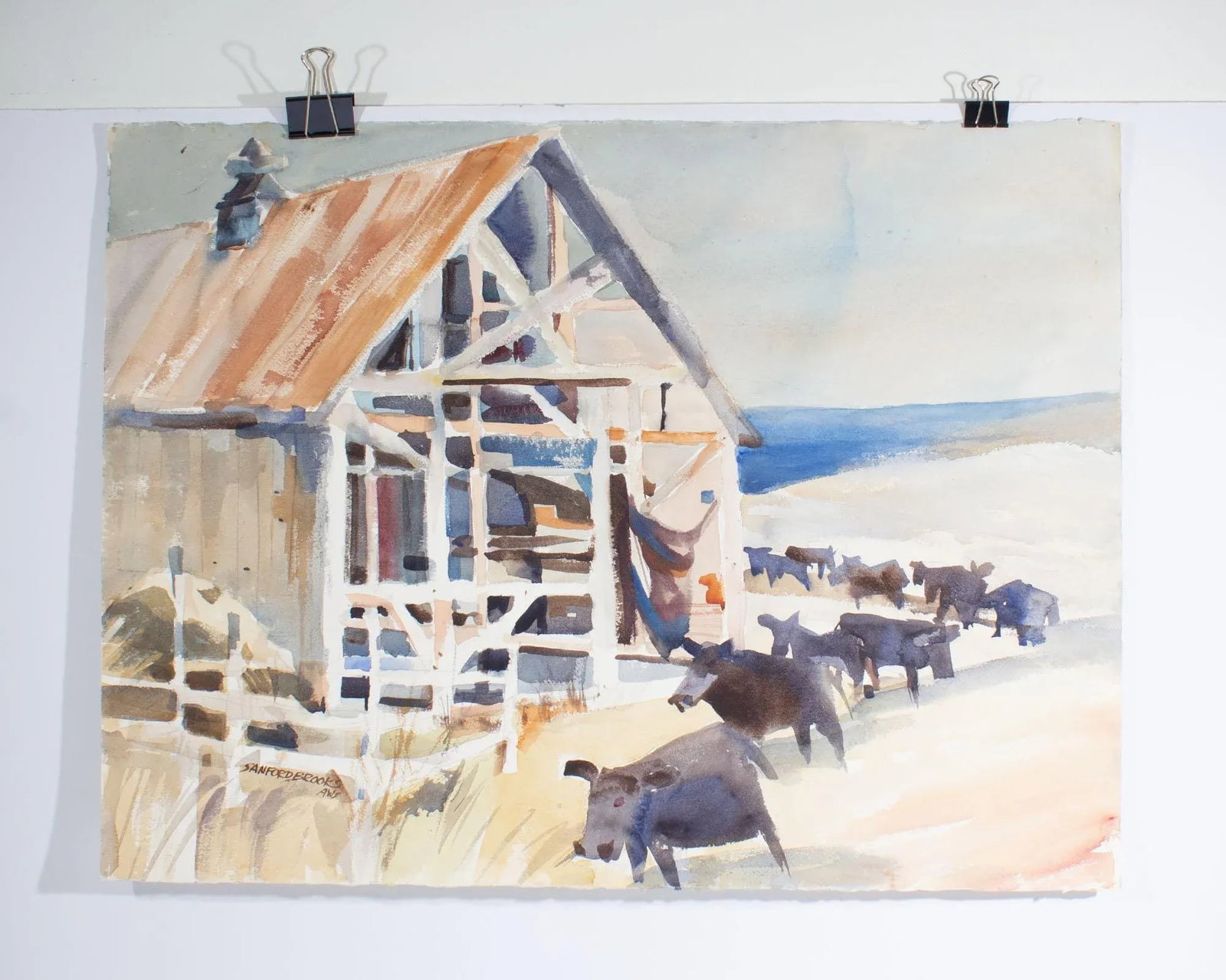Signed Watercolor of a Farm by Sanford Brooks - 2