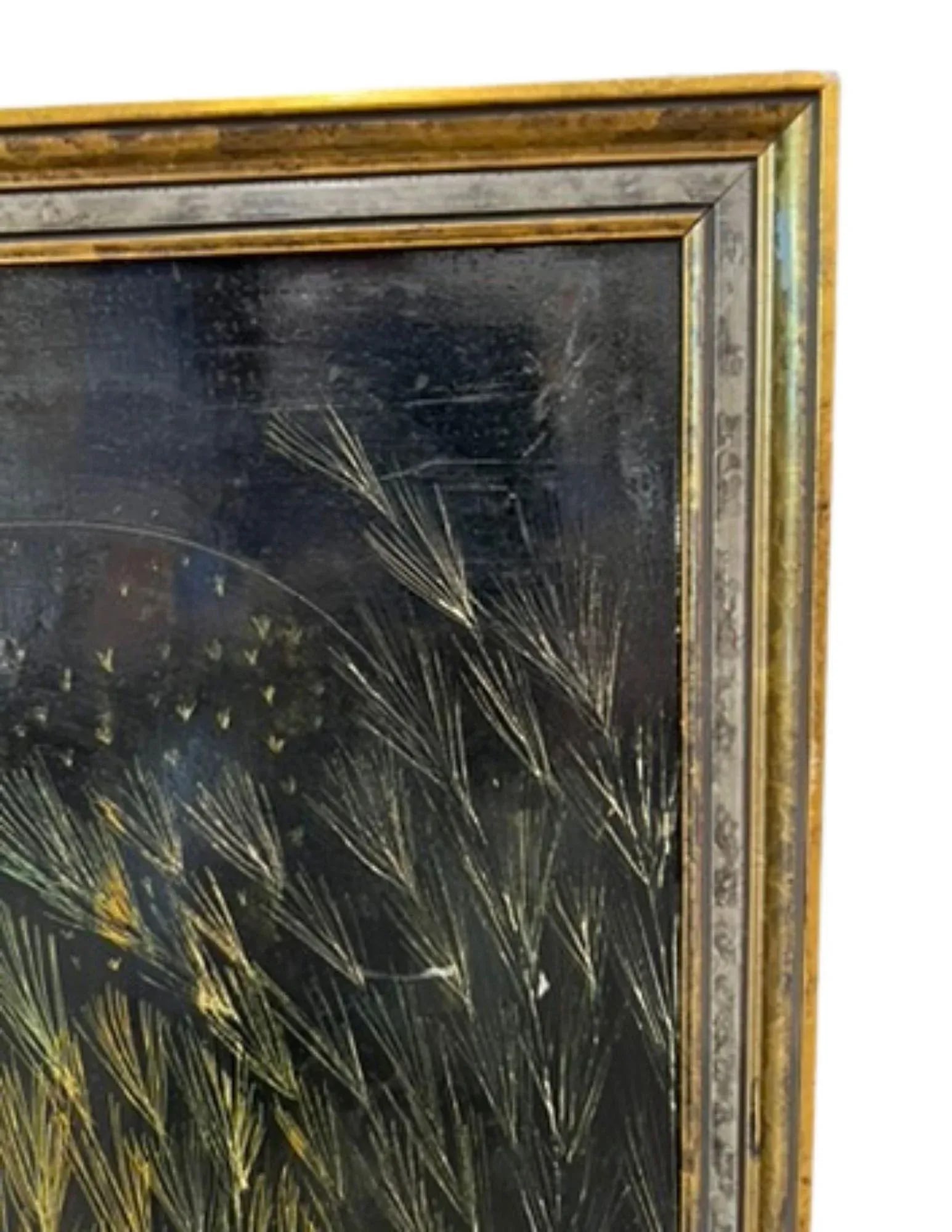 1970s Framed Painting of a Peacock at Moonlight, Signed - 4