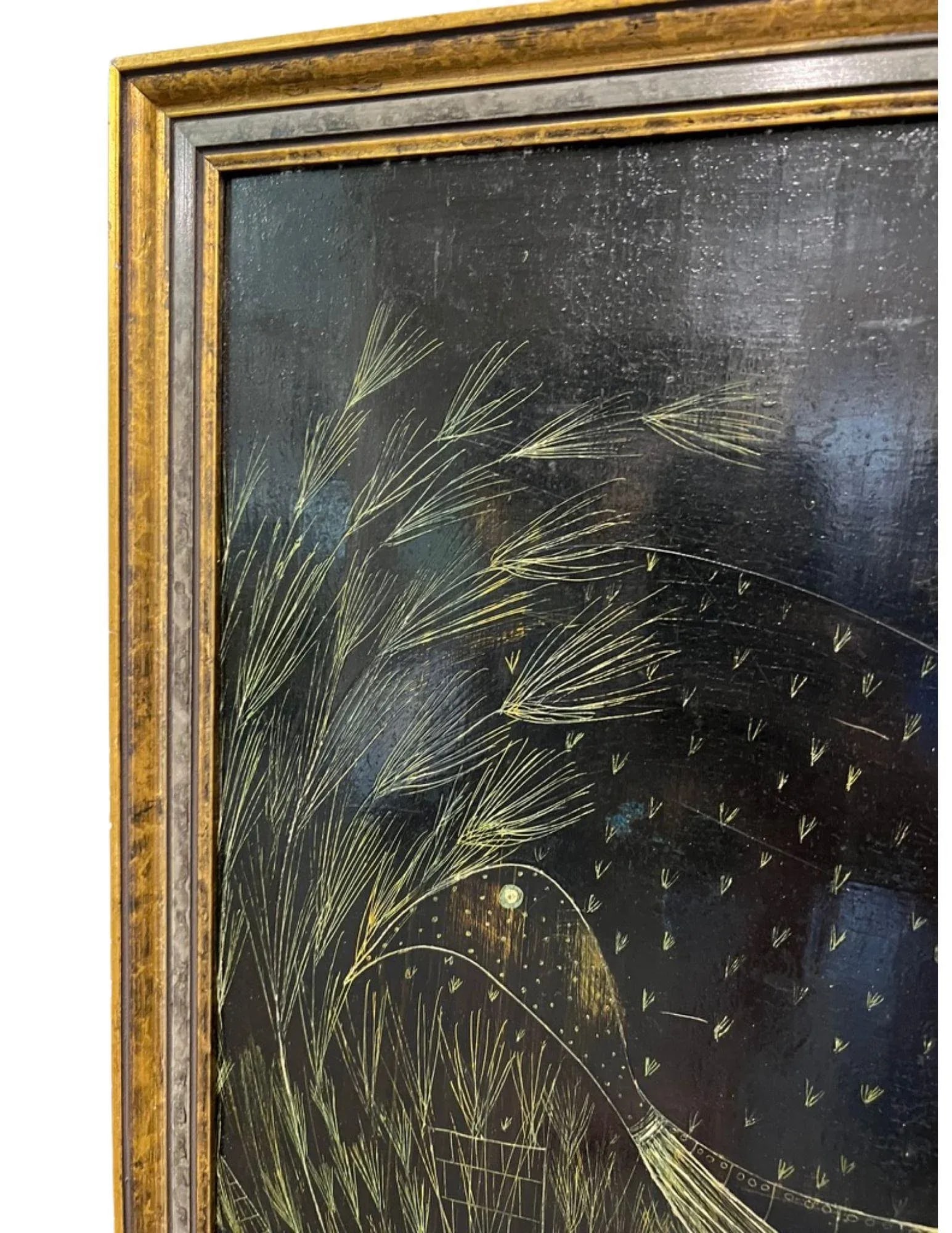 1970s Framed Painting of a Peacock at Moonlight, Signed - 5