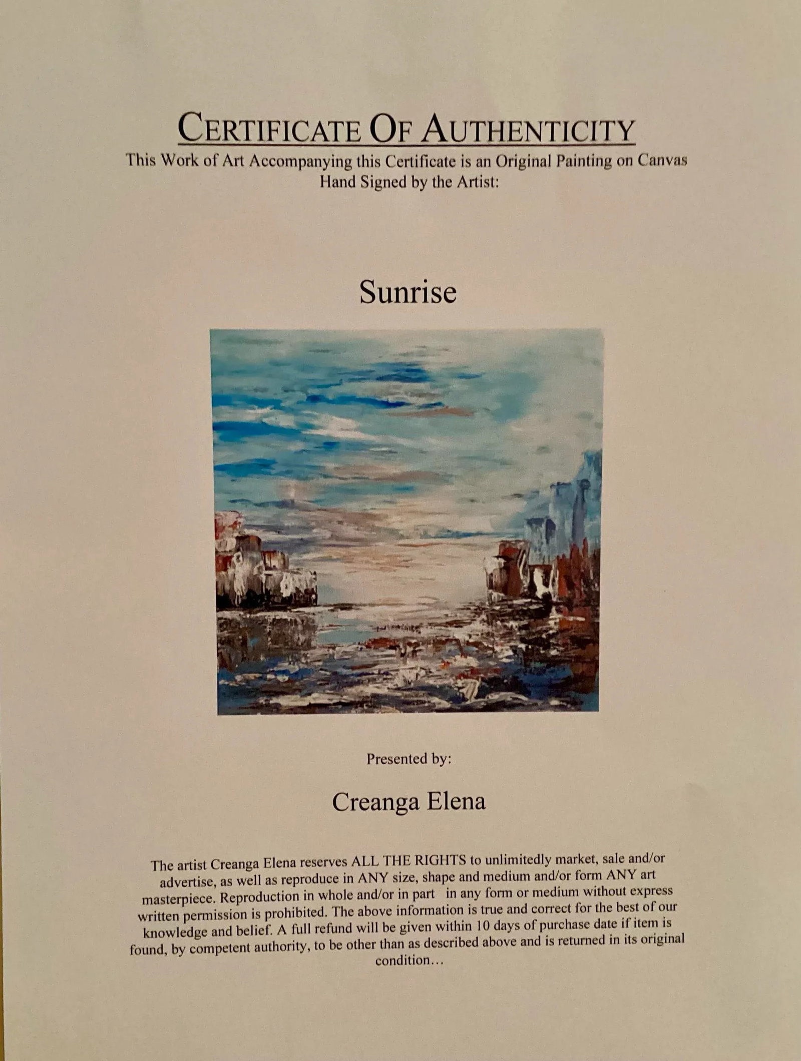 Original Oil Painting Landscape/Seascape, Titled "Sunrise" by Artist Creanga Elena.Signed by Artist - 11
