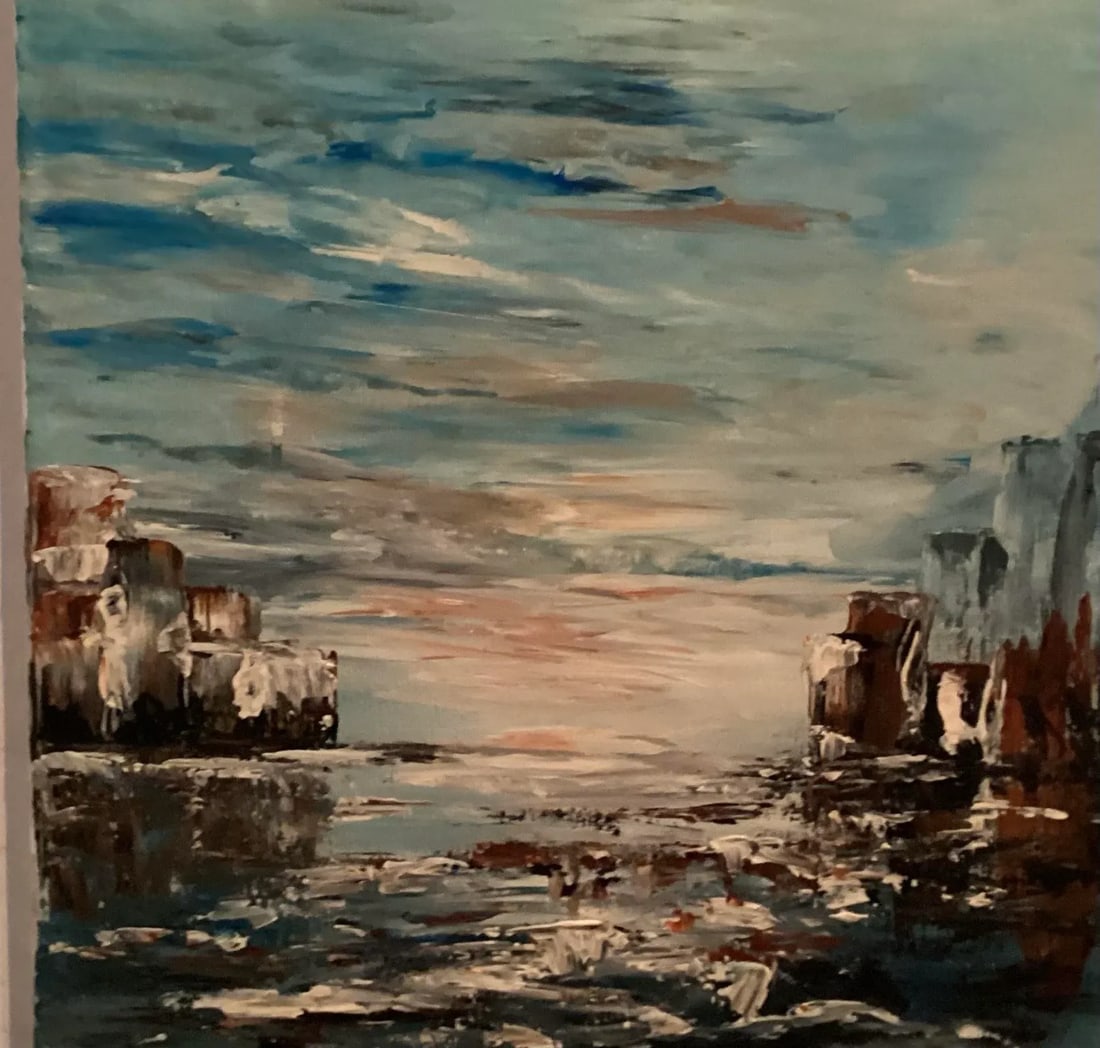 Original Oil Painting Landscape/Seascape, Titled "Sunrise" by Artist Creanga Elena.Signed by Artist - 8