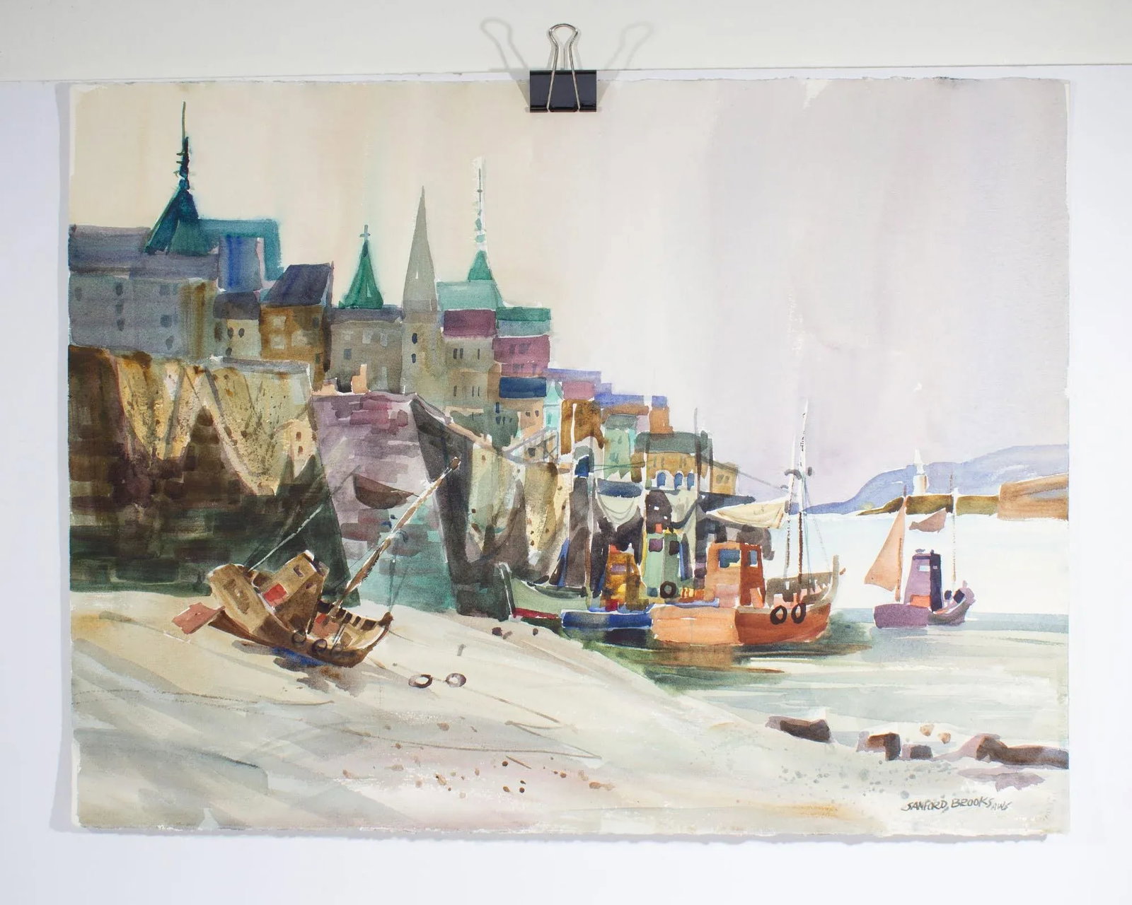 Signed "Honfleur, France" Watercolor Painting by Sanford Brooks - 2