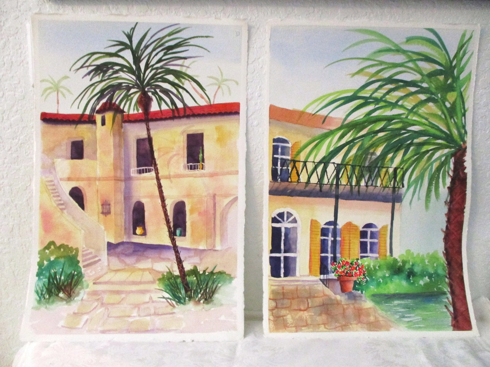 Mediterranean Homes Watercolor Paintings - a Pair - 10