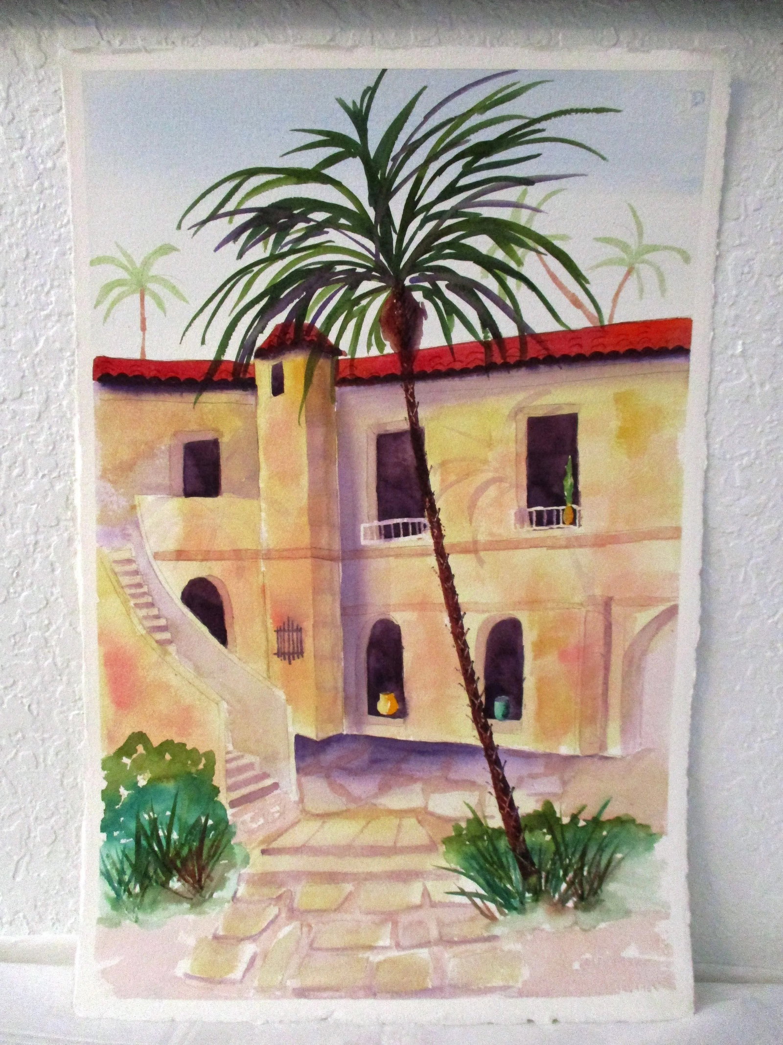 Mediterranean Homes Watercolor Paintings - a Pair - 2
