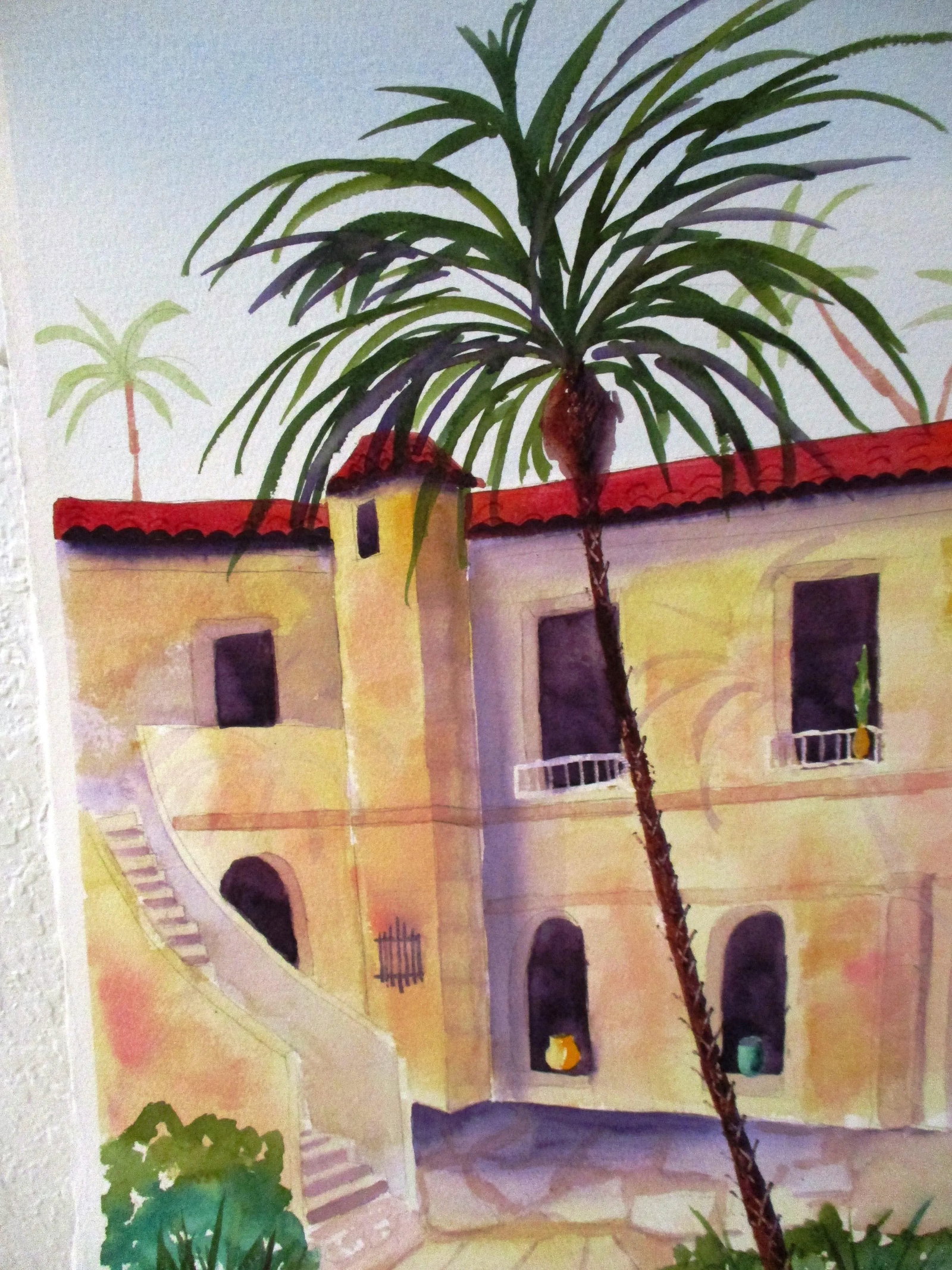 Mediterranean Homes Watercolor Paintings - a Pair - 3